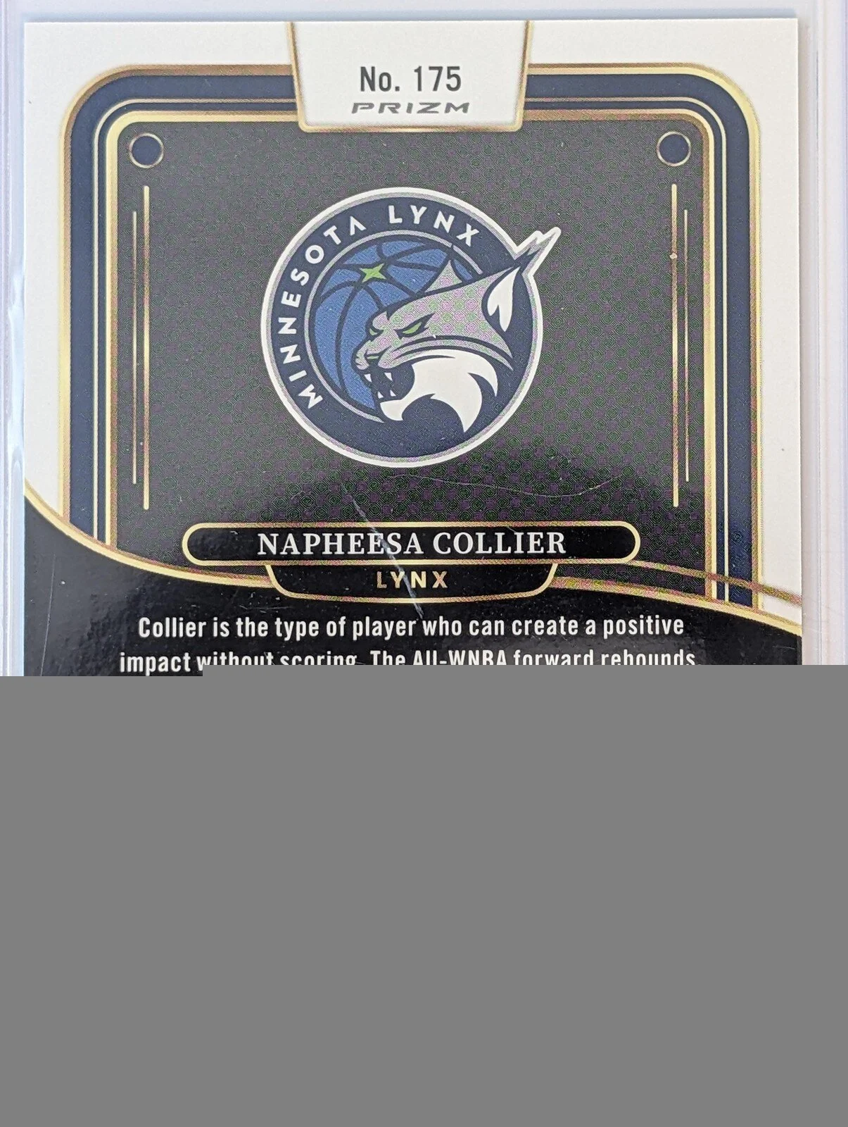 Back of 2025 Panini Select WNBA /75 #175 Napheesa Collier Neon Green Prizms