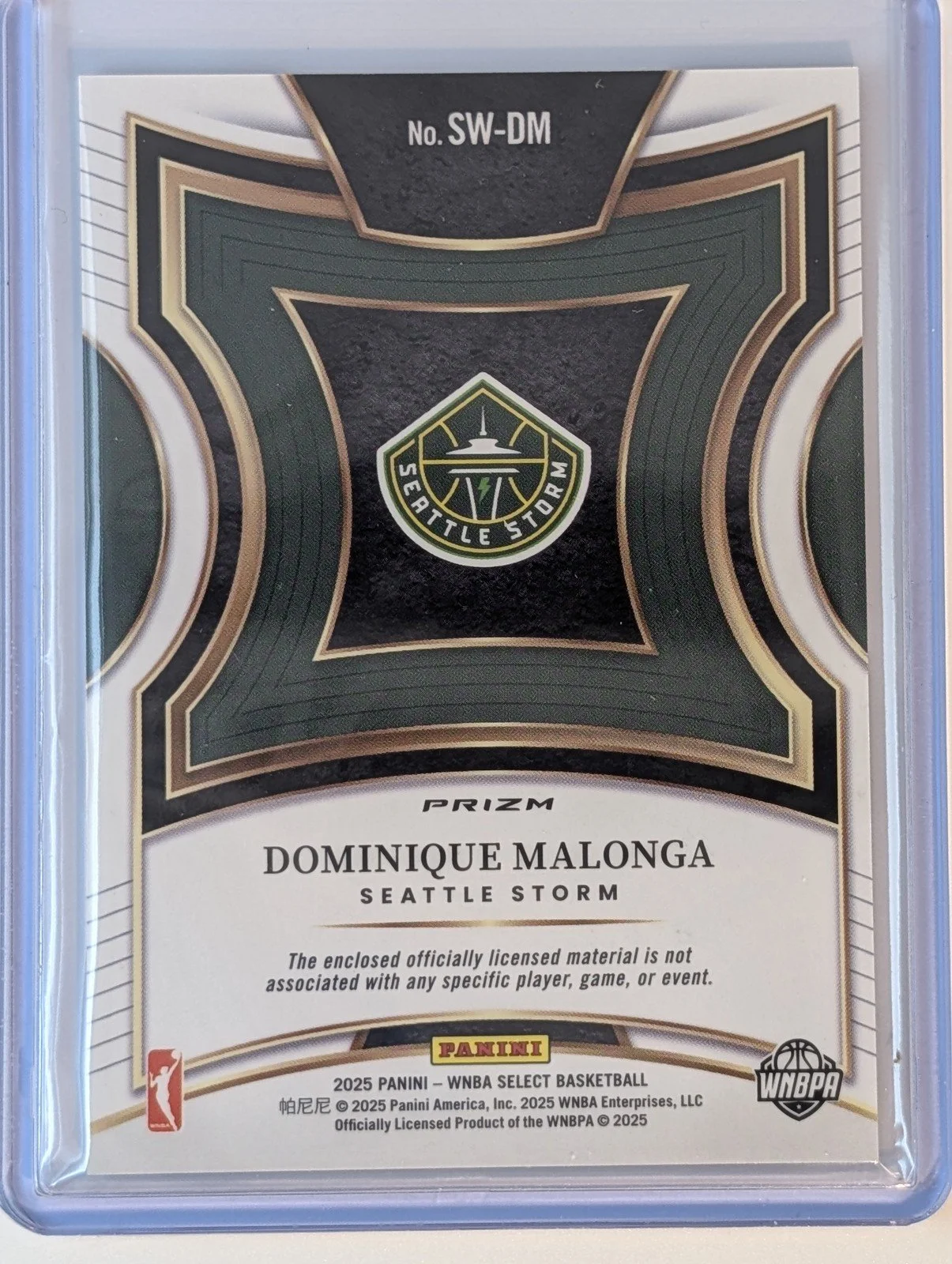 Back of 2025 Panini Select WNBA #SW-DM Dominique Malonga Selective swatches