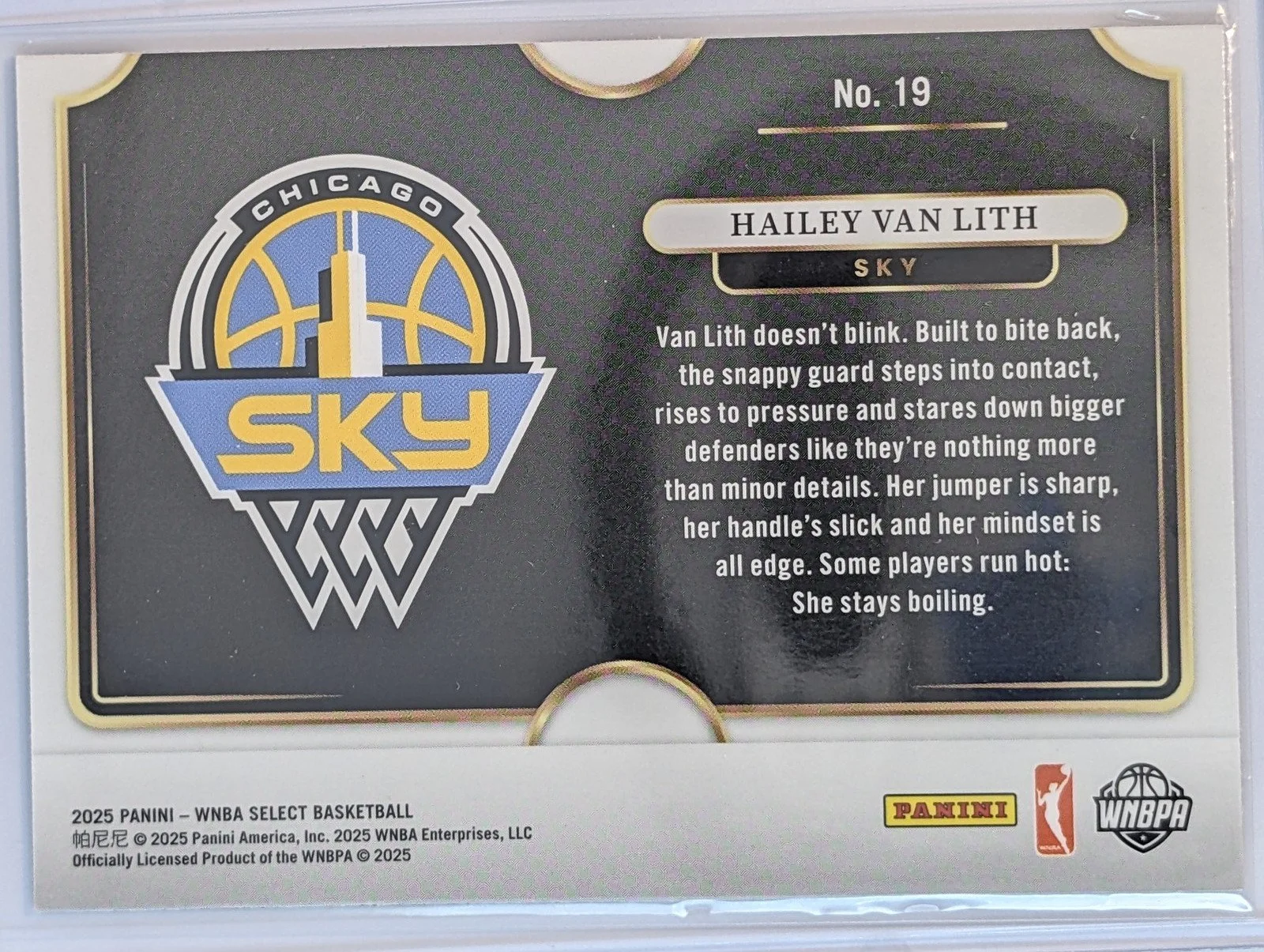 Back of 2025 Panini Select WNBA #19 Hailey Van Lith Snapshots RC