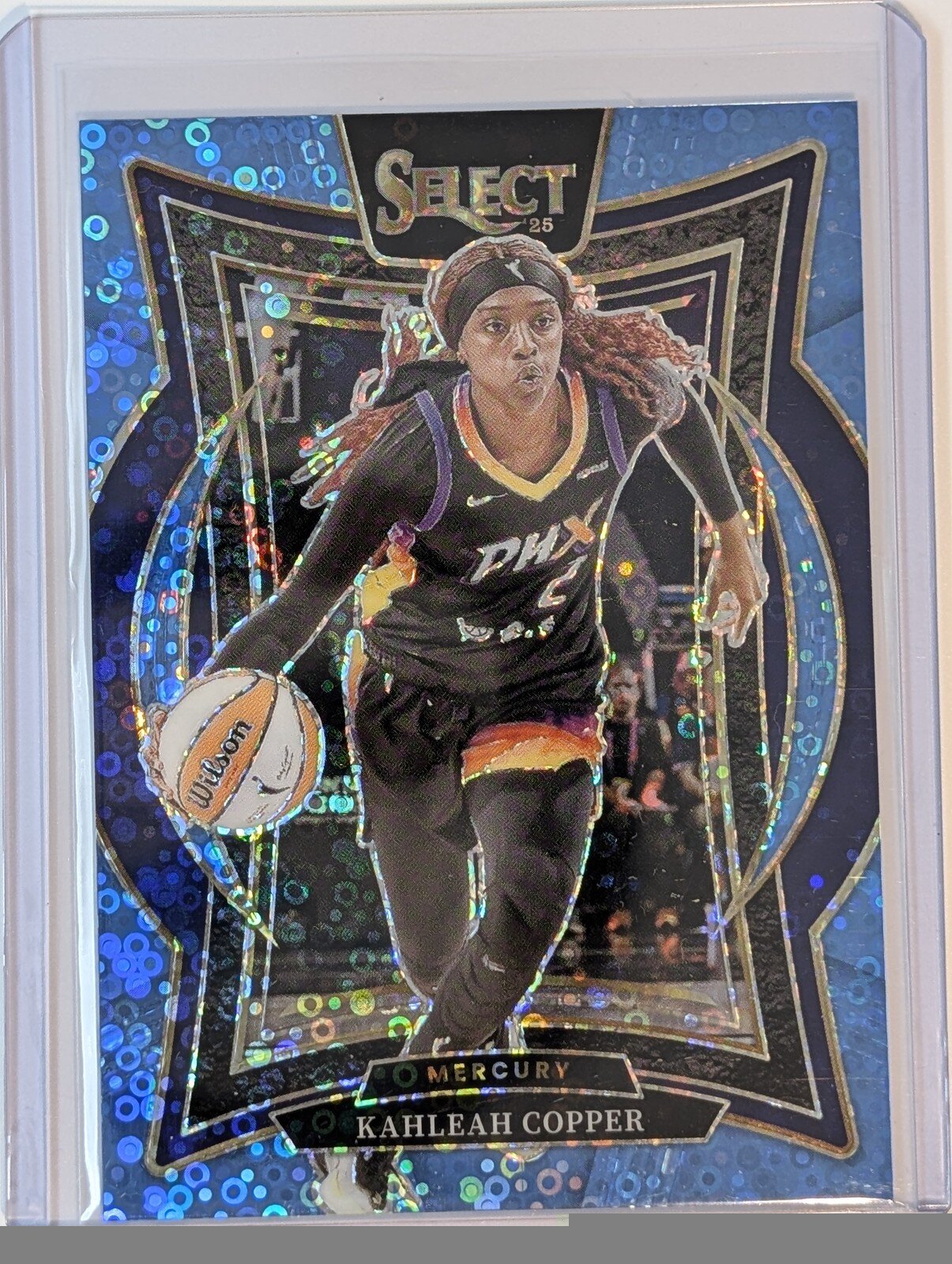 Front of 2025 Panini Select WNBA /125 #6 Kahleah Copper Light Blue Disco Prizms