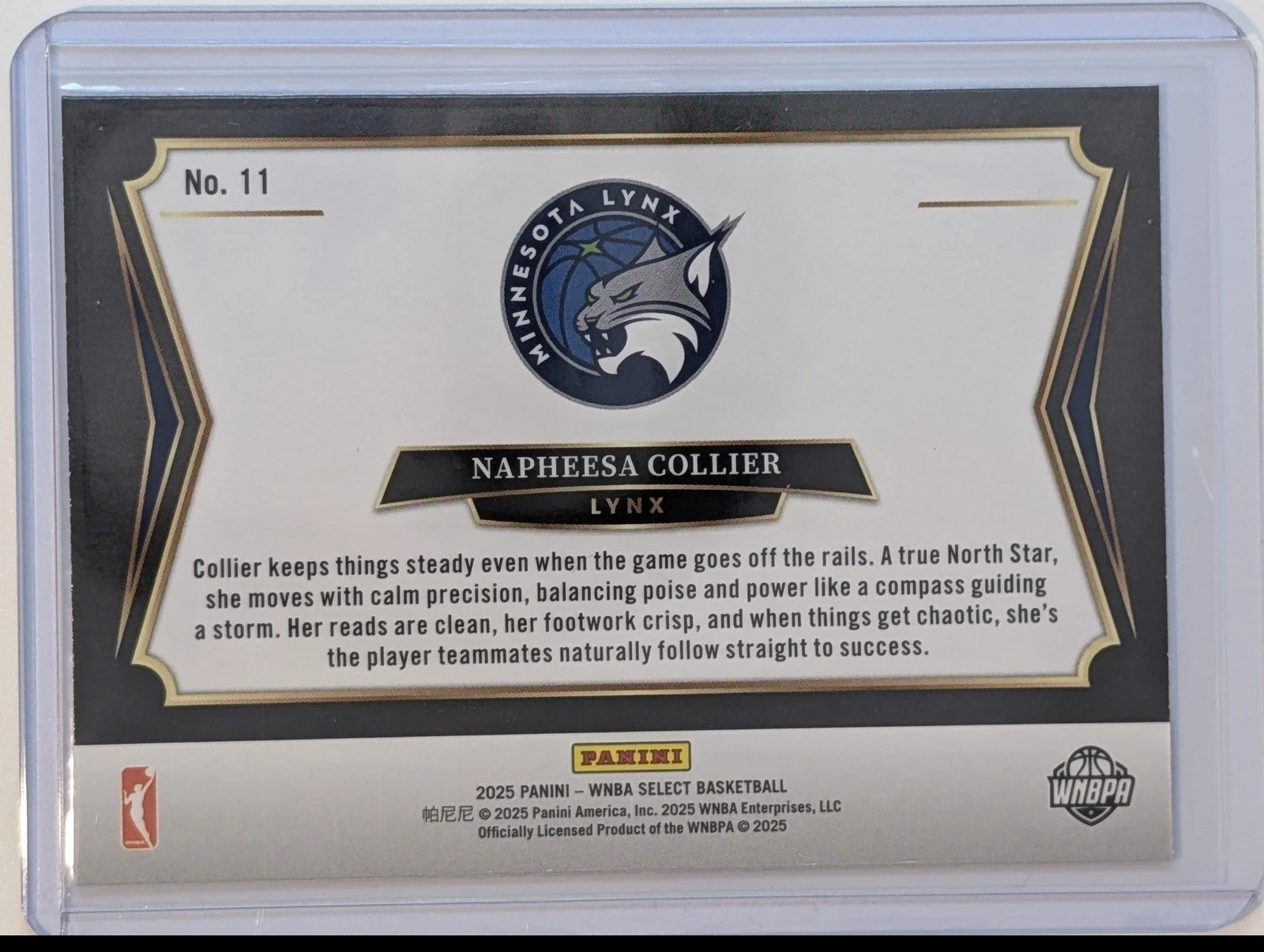 Back of 2025 Panini Select WNBA #11 Napheesa Collier All-Stars
