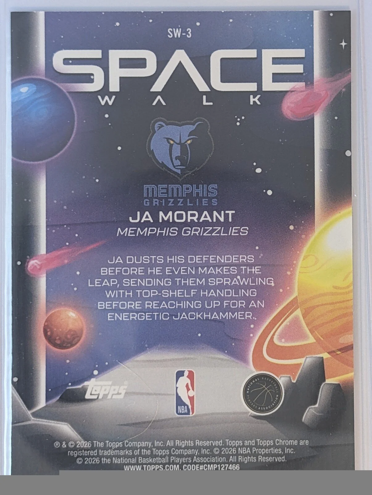 Back of 2025-26 Topps Chrome Cosmic #SW-3 Ja Morant Space Walk