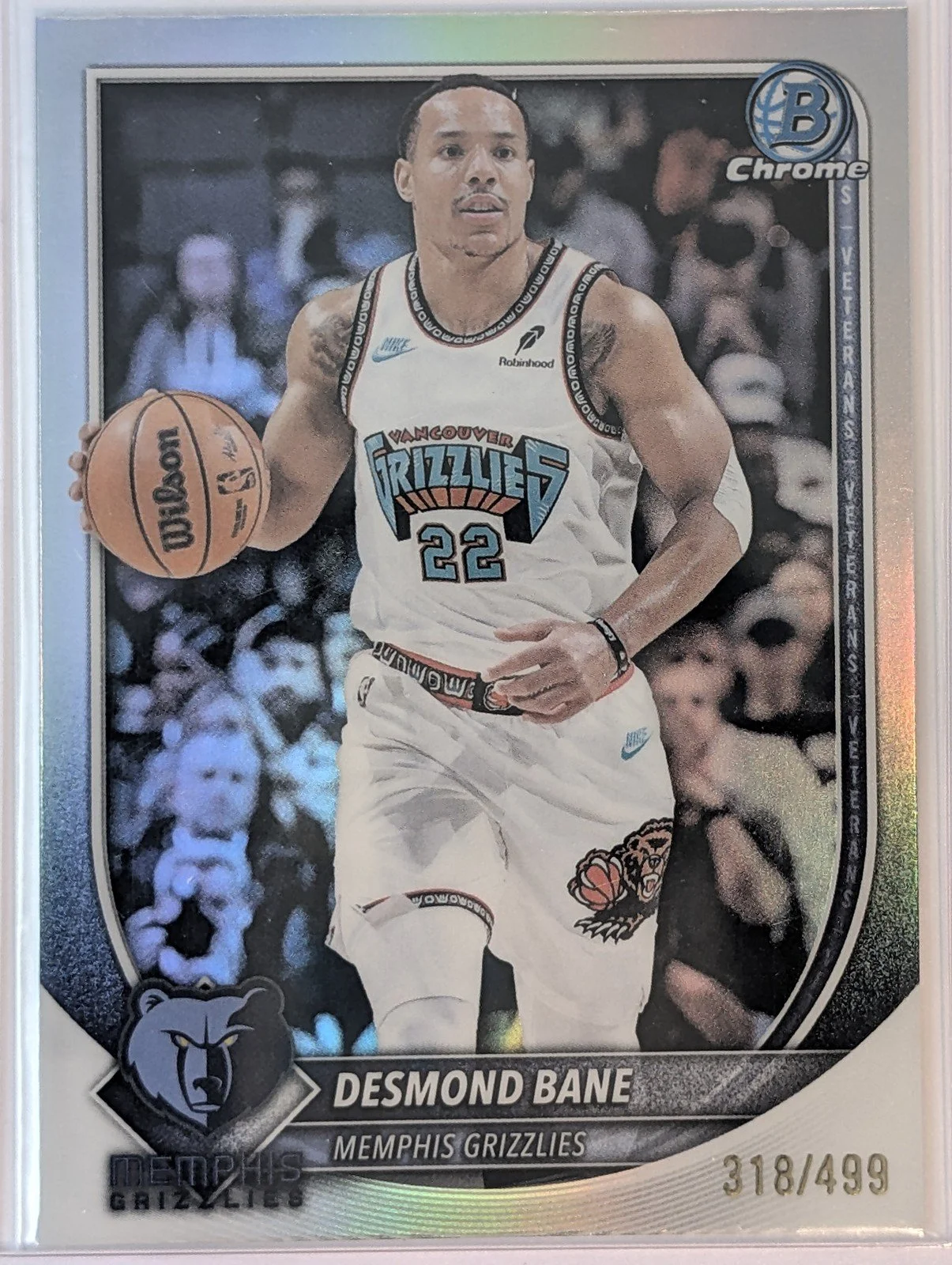 Front of 2025-26 Bowman /499 #BCV-138 Desmond Bane Chrome Refractors