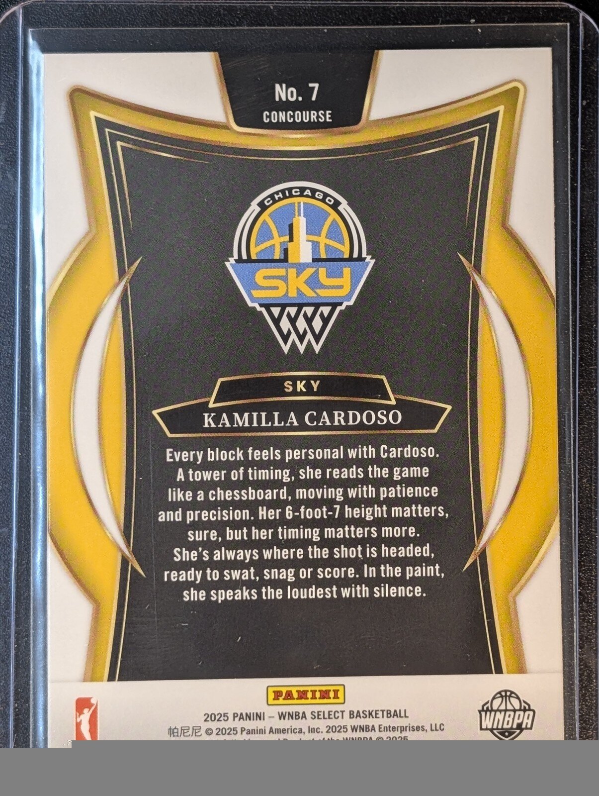 Back of 2025 Panini Select WNBA #7 Kamilla Cardoso