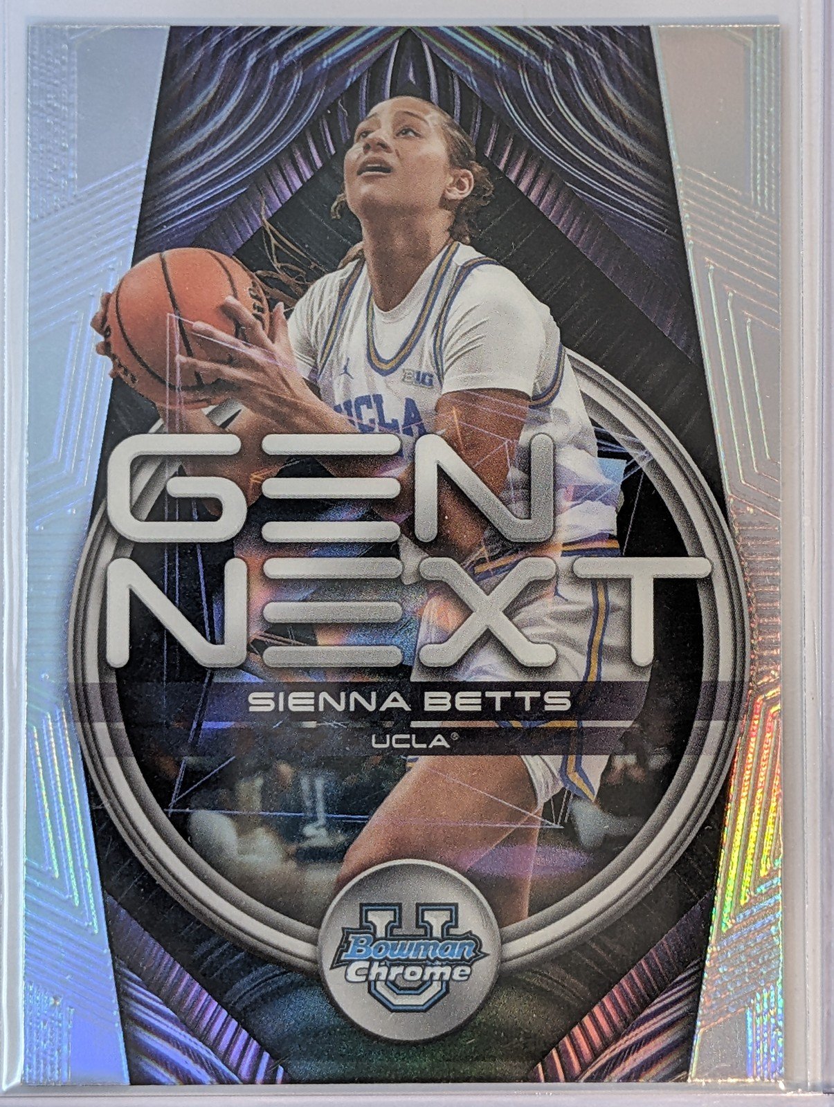 Front of 2025-26 Bowman #GN-6 Sienna Betts Gen Next Refractor
