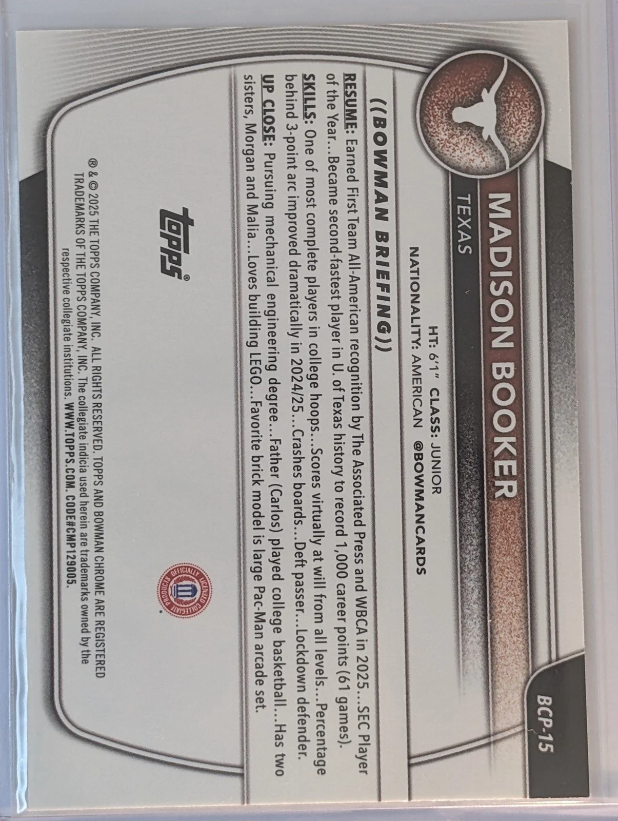 Back of Bowman Best #BPP-15 Madison Booker Prospects