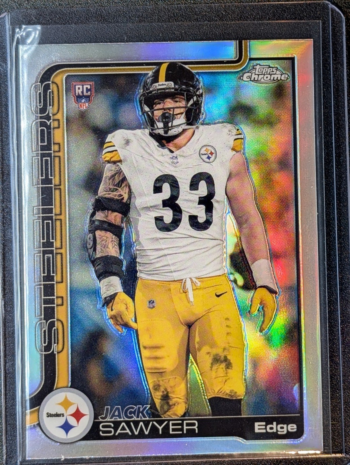 Front of 2025 Topps Chrome #357 Jack Sawyer Topps RC Refractor