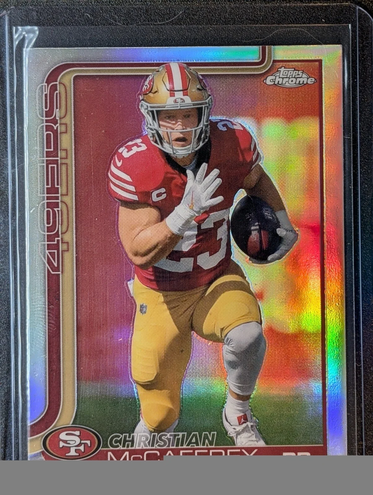 Front of 2025 Topps Chrome #263 Christian McCaffrey Refractor