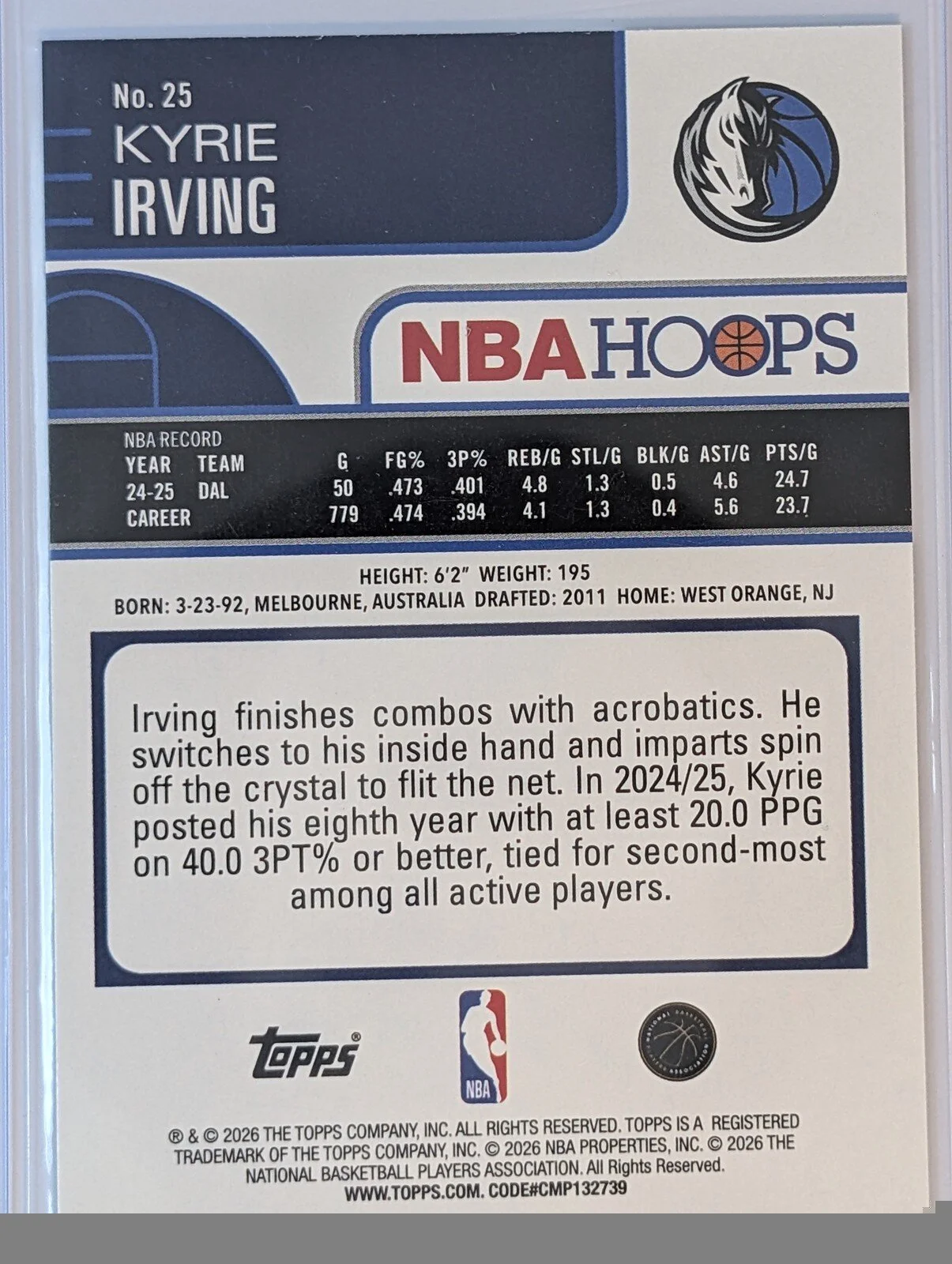 Back of 2025-26 Hoops #25 Kyrie Irving Pixel Burst