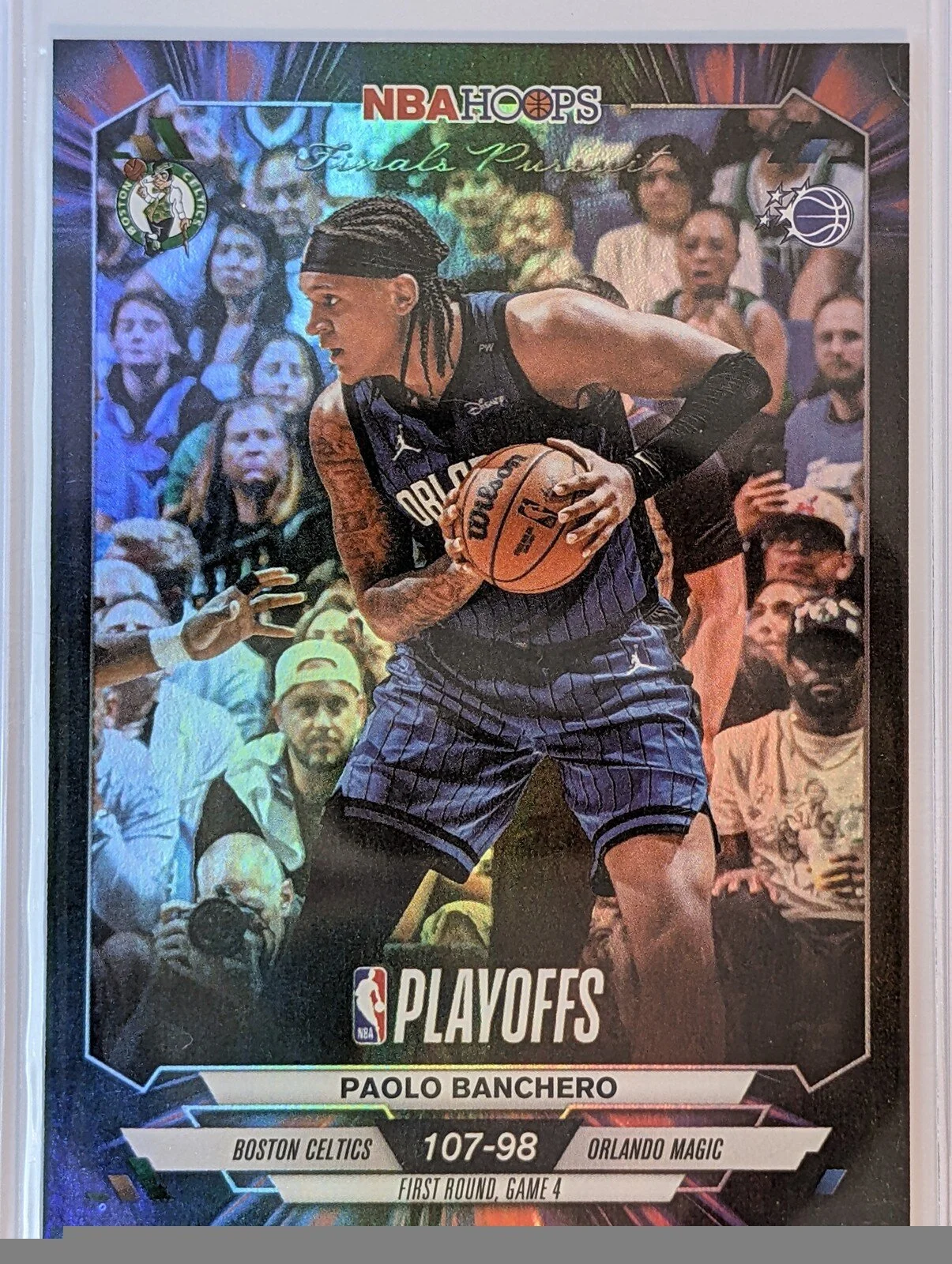 Front of 2025-26 Hoops #FP-43 Paolo Banchero Finals Pursuit First Round