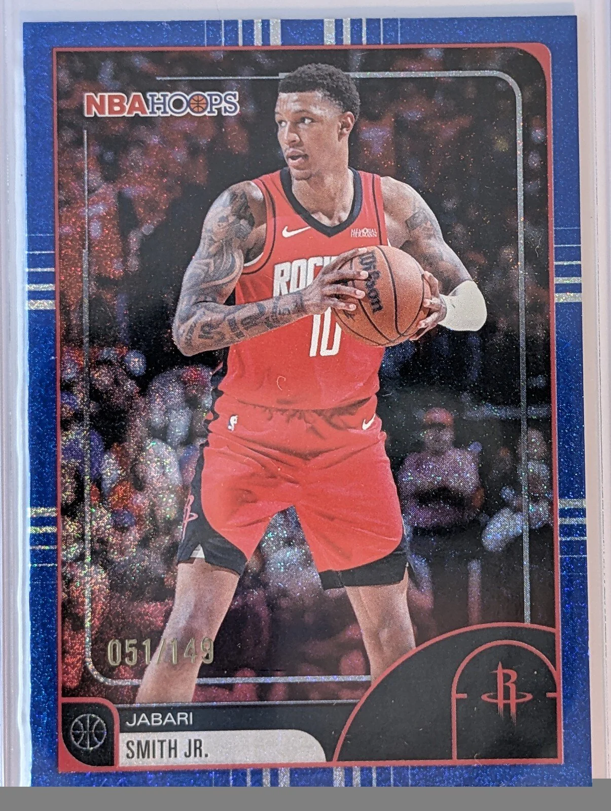 Front of 2025-26 Hoops #208 Jabari Smith Jr. Light Burst Blue #/149