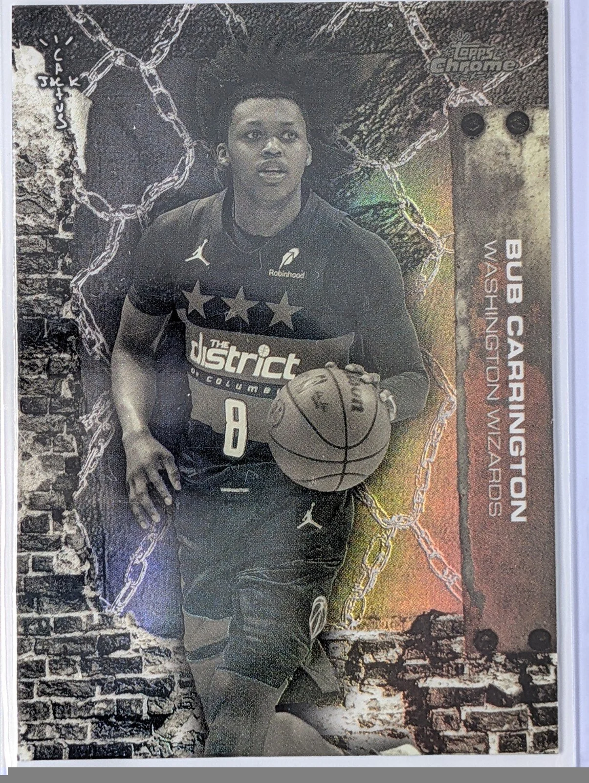 Front of 2025-26 Topps Chrome Cactus Jack #30 Bub Carrington White