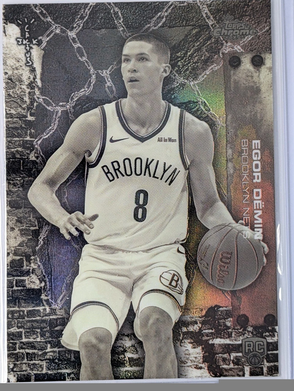 Front of 2025-26 Topps Chrome Cactus Jack #68 Egor Dëmin White