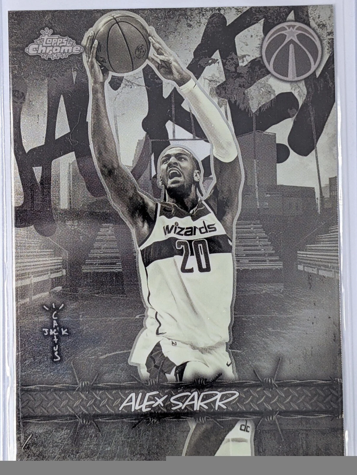 Front of 2025-26 Topps Chrome Cactus Jack #JU-27 Alex Sarr Jacked Up