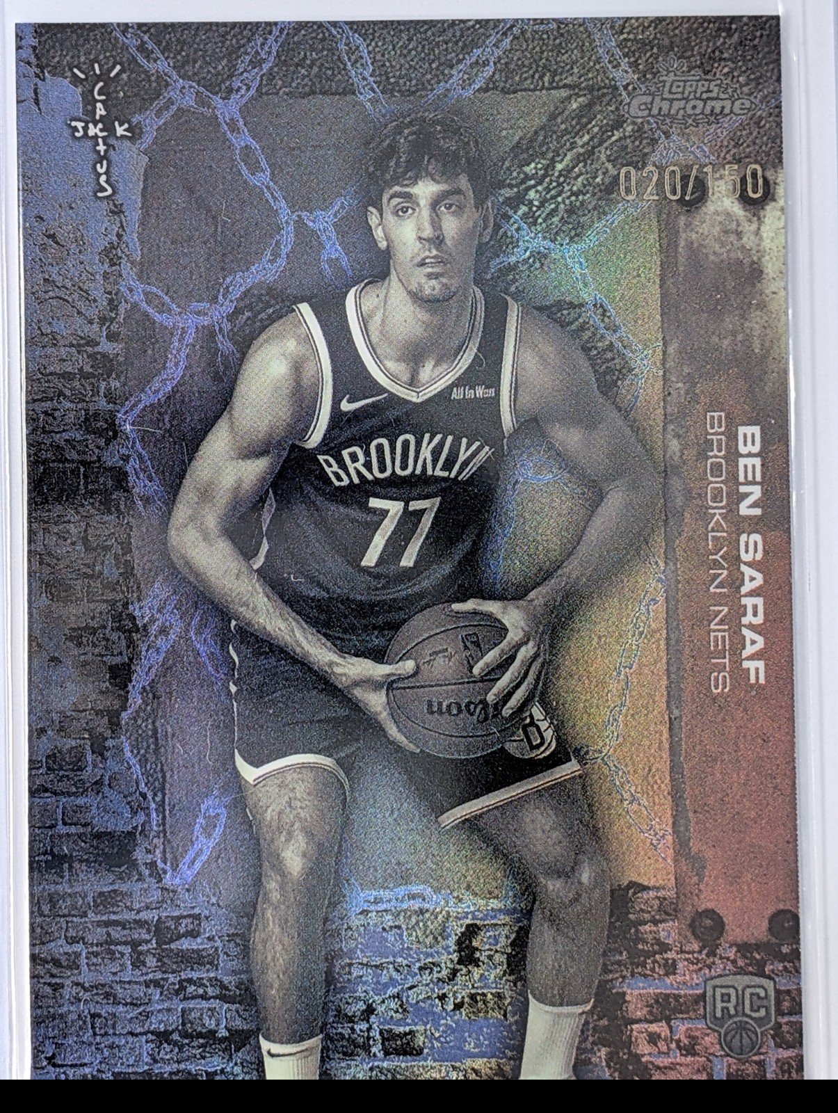 Front of 2025-26 Topps Chrome Cactus Jack #86 Ben Saraf Blue Refractor #/150