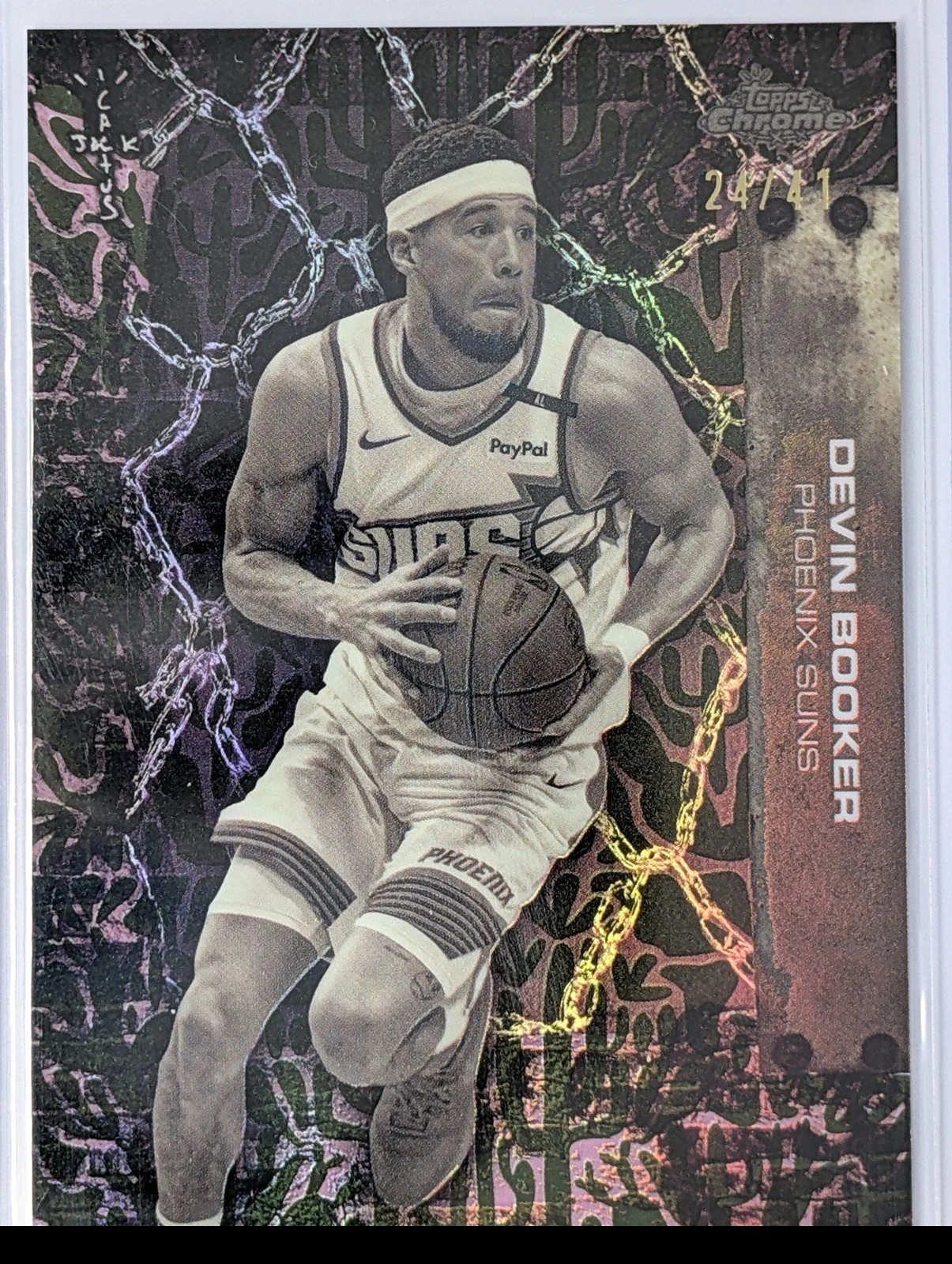 Front of Devin Booker  2025 Topps Chrome x Cactus Jack #48 Cactus Jack Refractor /41