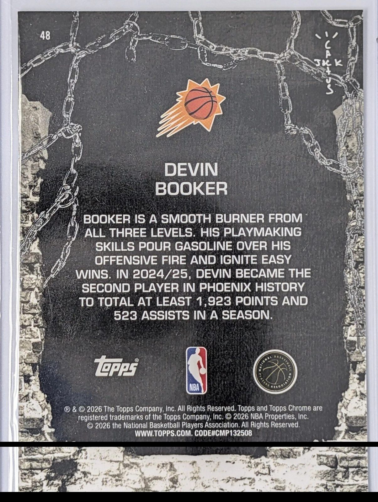Back of Devin Booker  2025 Topps Chrome x Cactus Jack #48 Cactus Jack Refractor /41