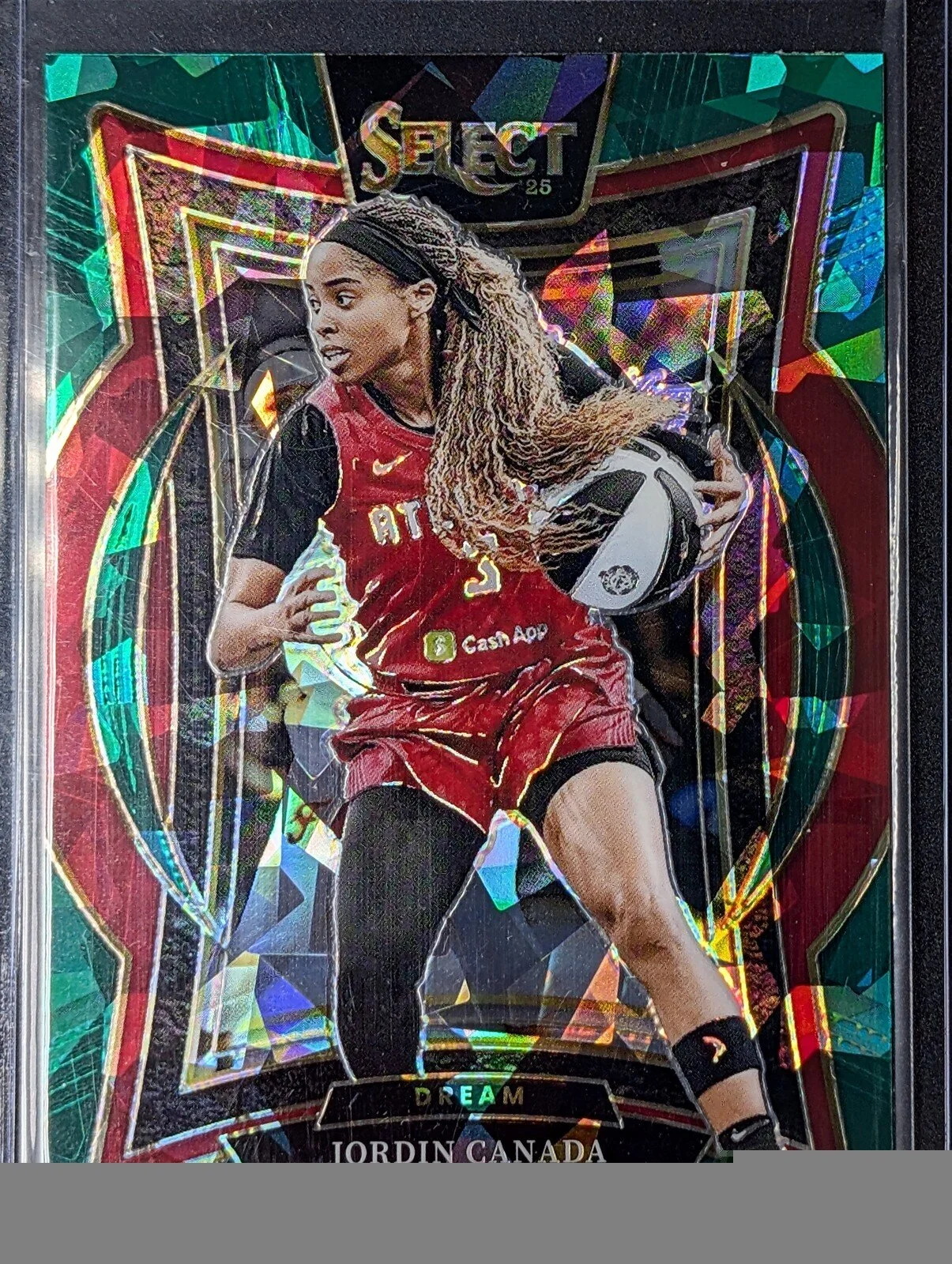 Front of 2025 Panini Select WNBA #62 Jordin Canada Green Ice Prizms