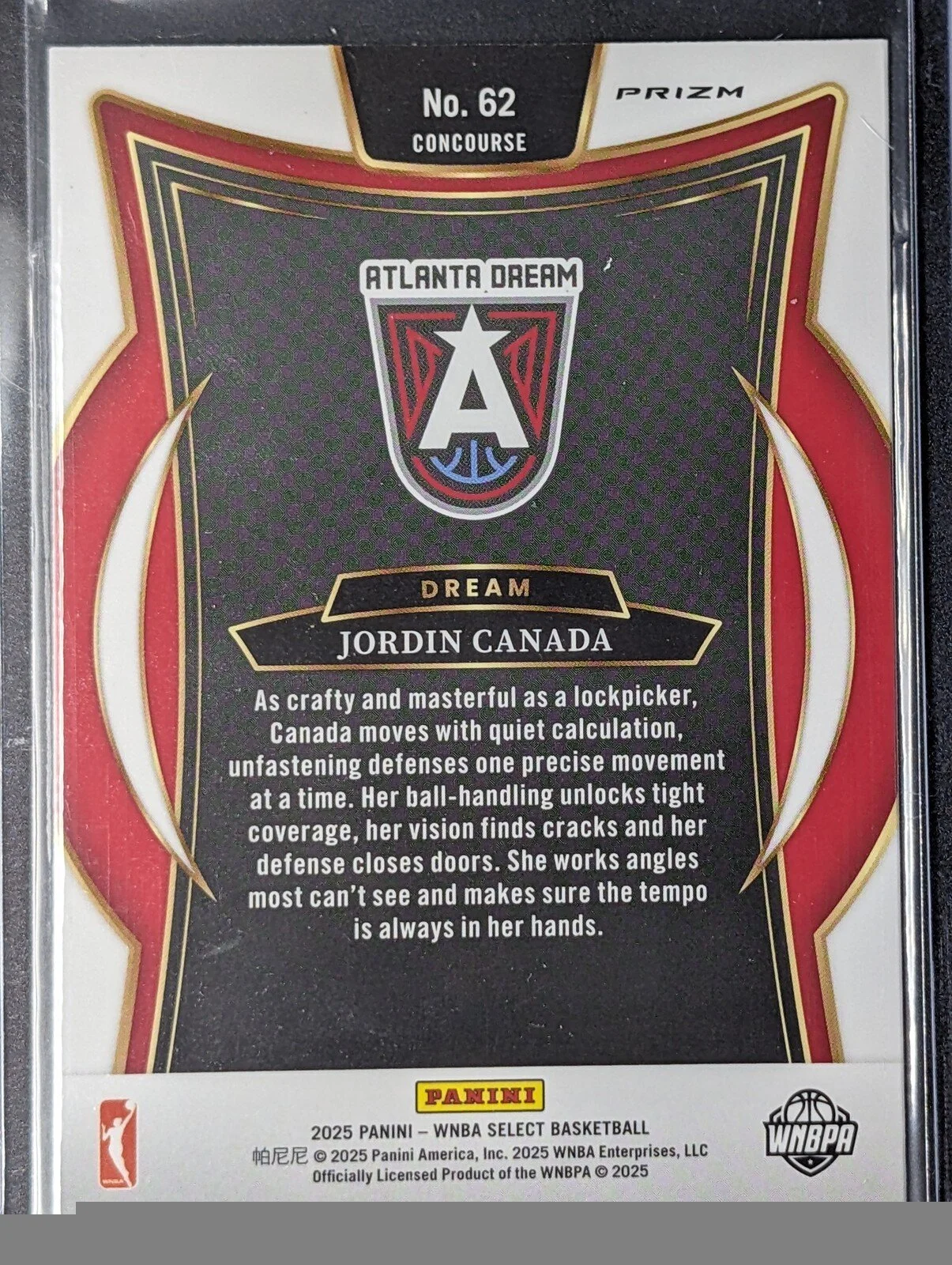Back of 2025 Panini Select WNBA #62 Jordin Canada Green Ice Prizms
