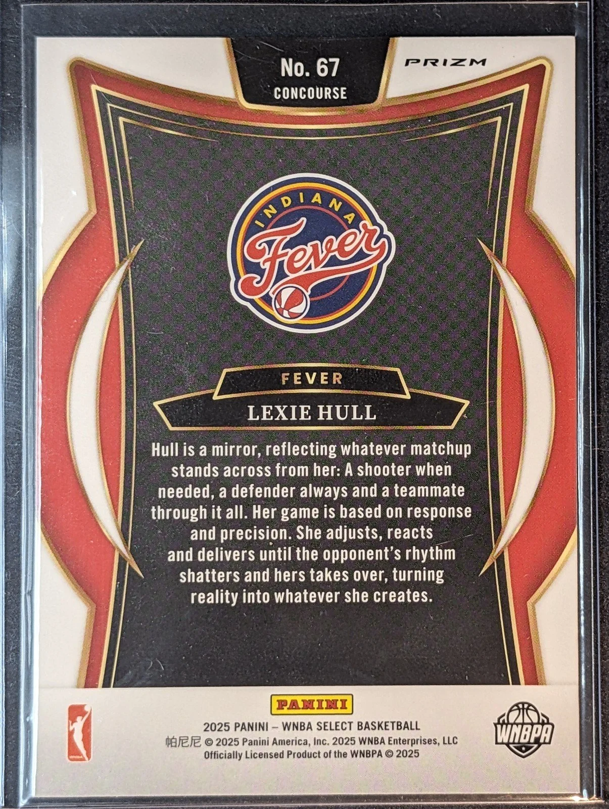 Back of 2025 Panini Select WNBA #67 Lexie Hull Silver Prizms