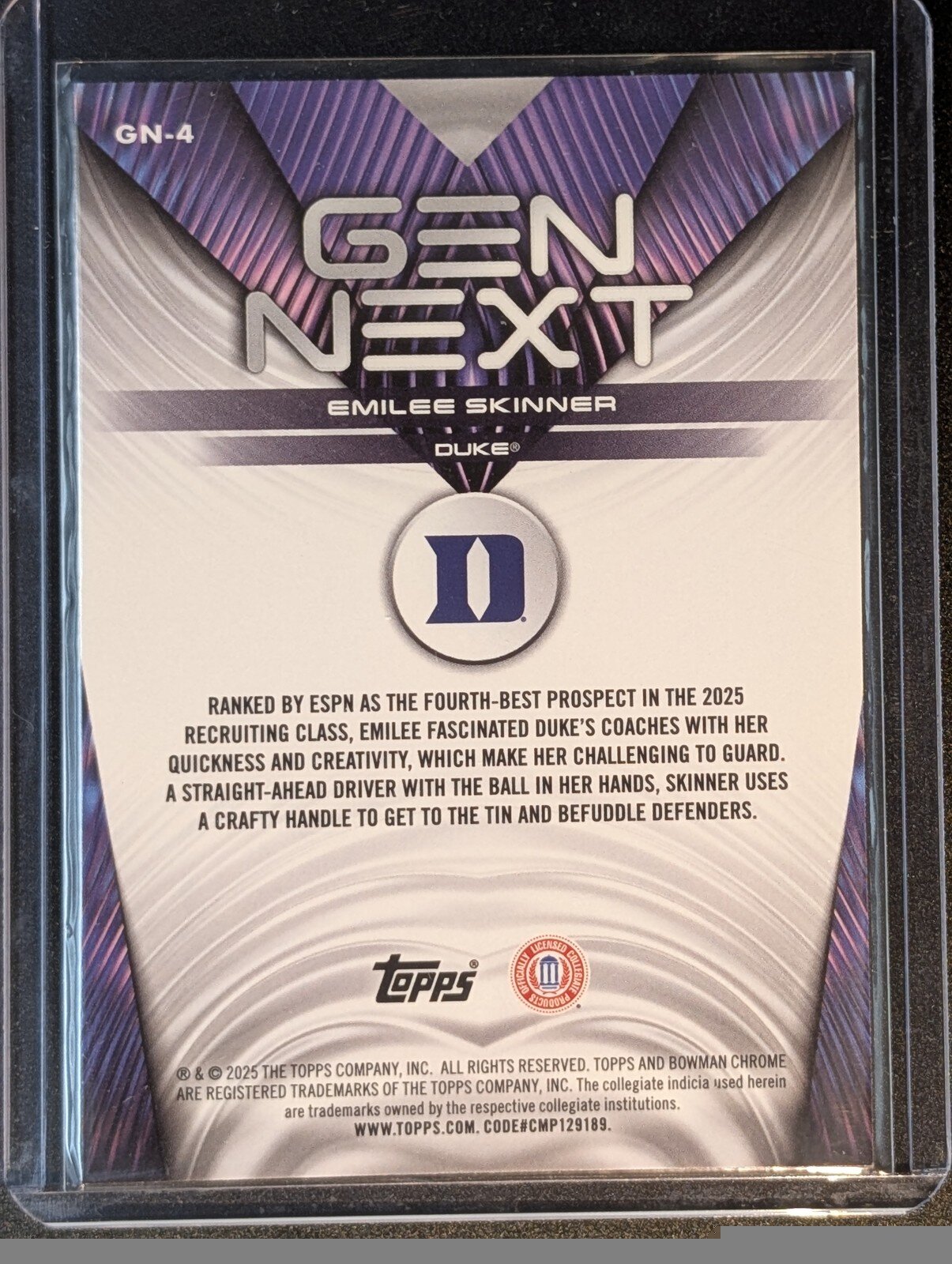 Back of 2025-26 Bowman #GN-4 Emilee Skinner Gen Next