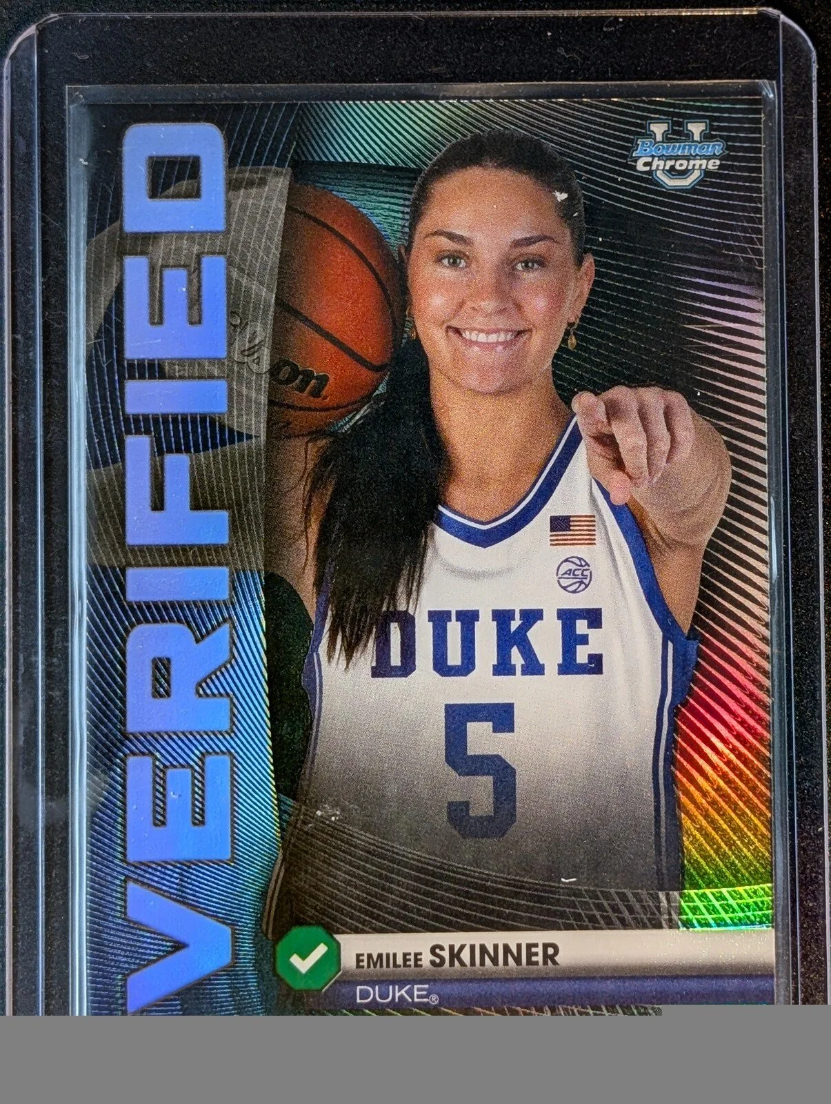 Front of 2025-26 Bowman #BV-4 Emilee Skinner Bowman Verified Refractor