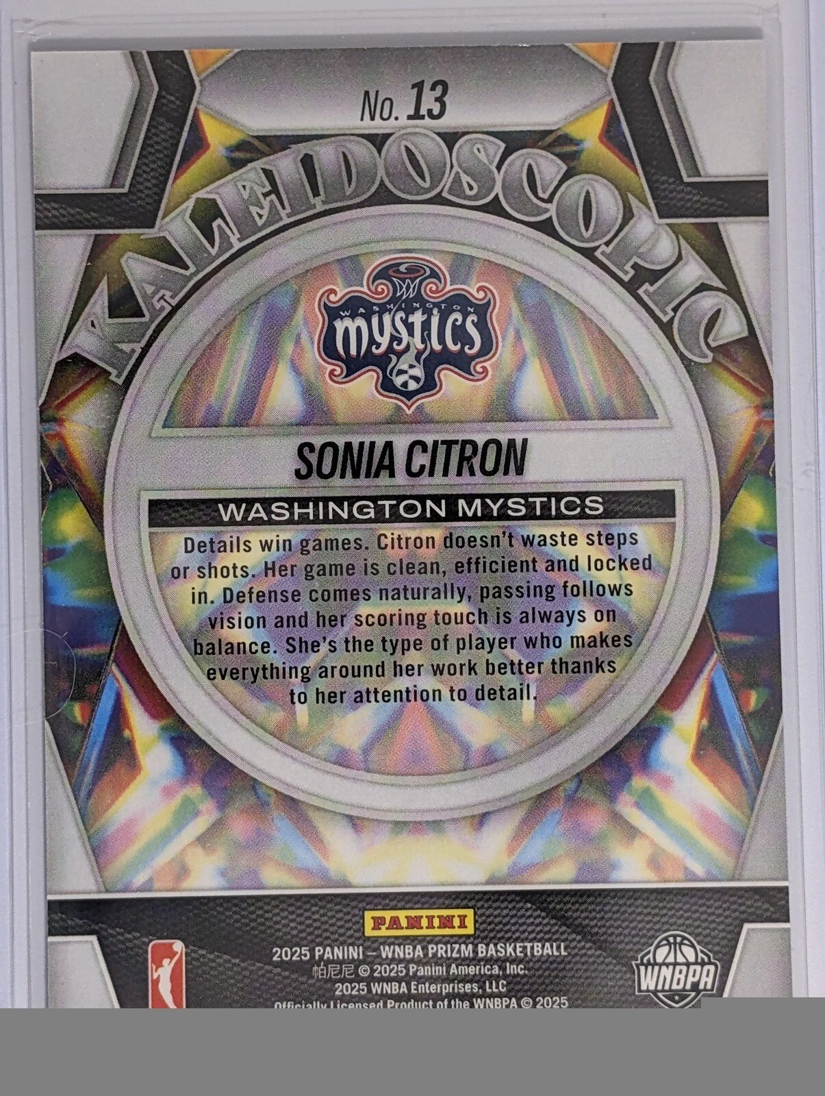 Back of 2025 Panini Prizm WNBA #13 Sonia Citron Kaleidoscopic