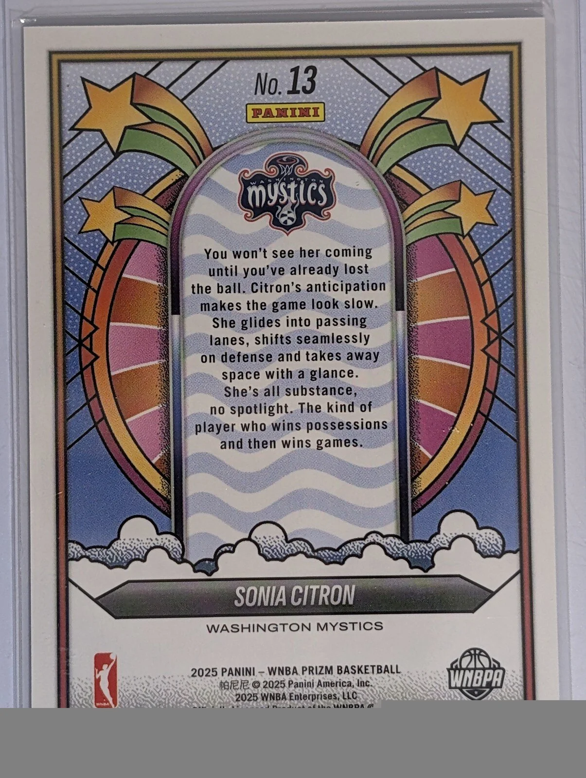 Back of 2025 Panini Prizm WNBA #13 Sonia Citron Groovy