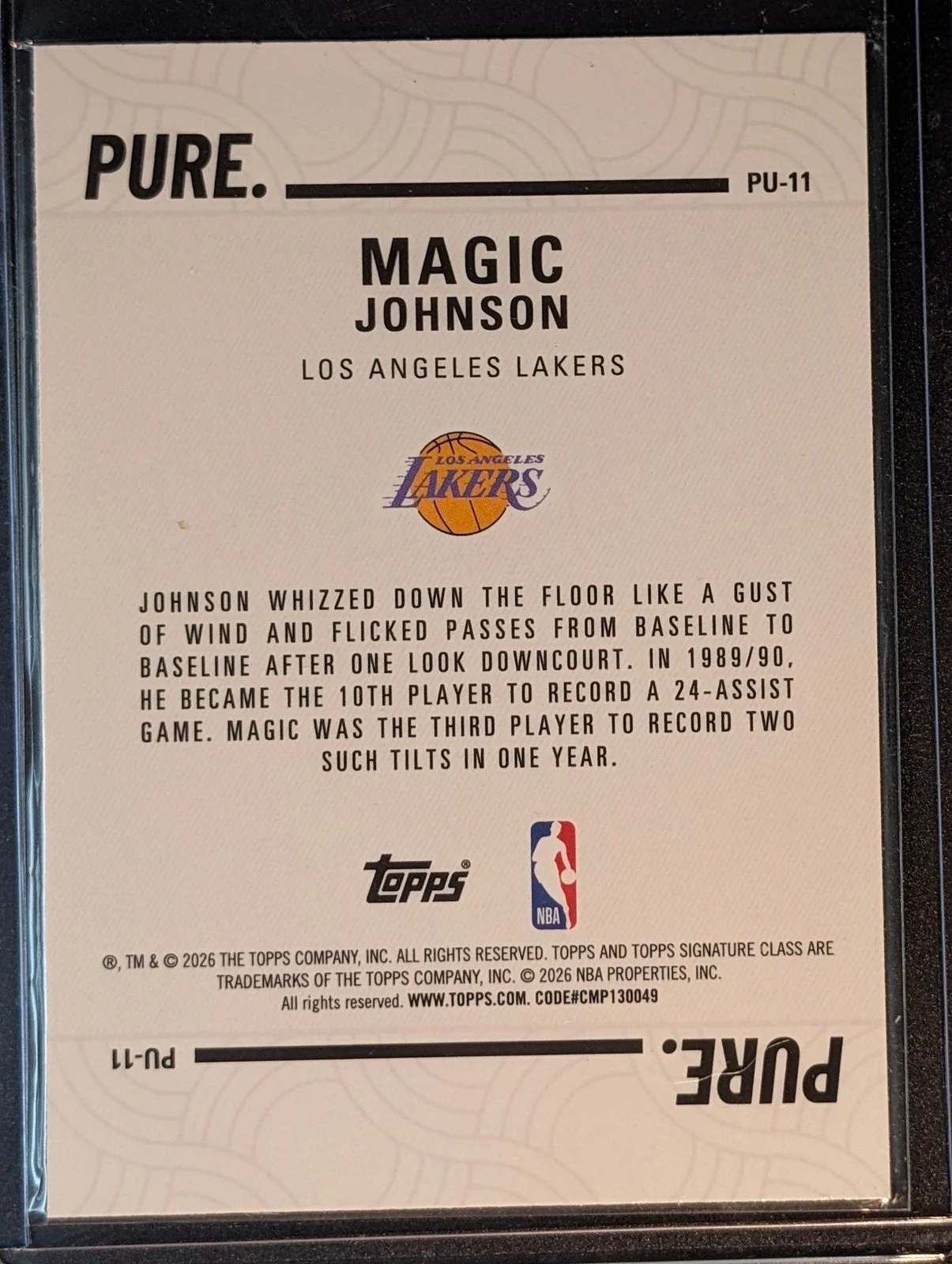 Back of 2025-26 Topps Signature Class #PU-11 Magic Johnson Pure