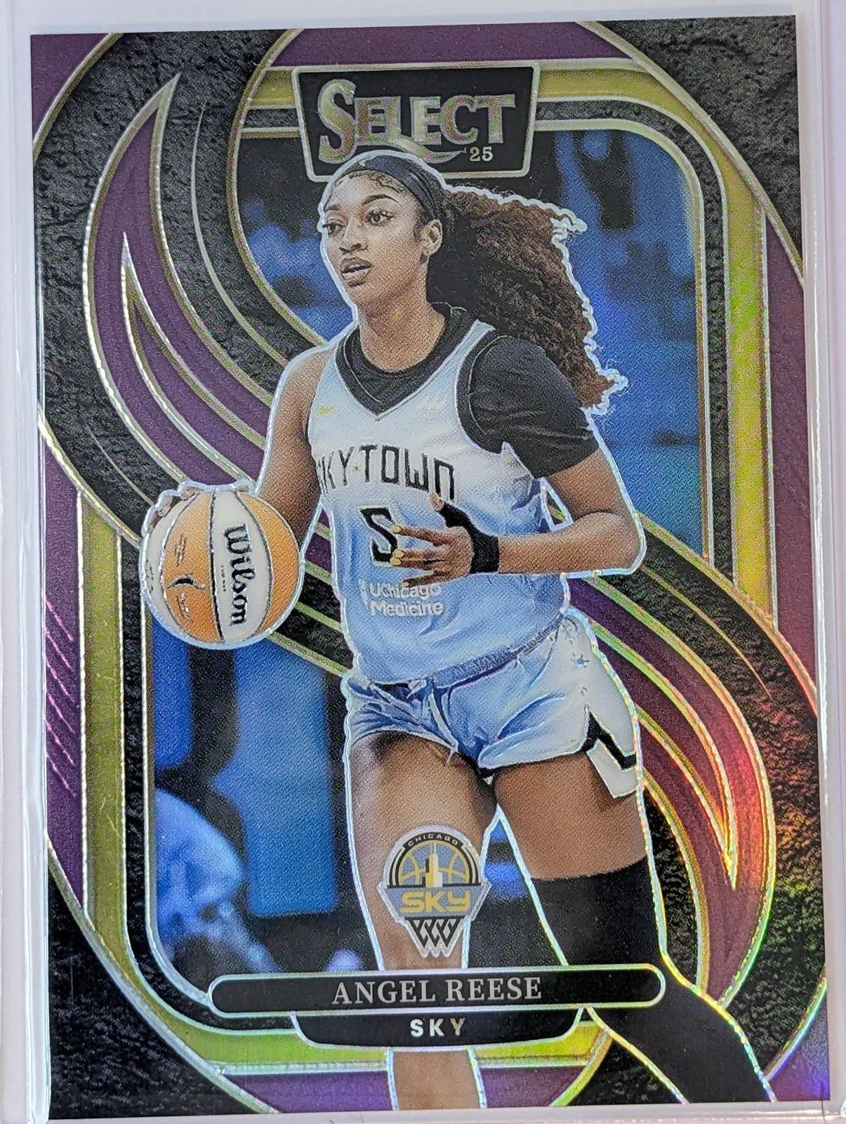 Front of 2025 Panini Select WNBA #170 Angel Reese Purple Prizms /149
