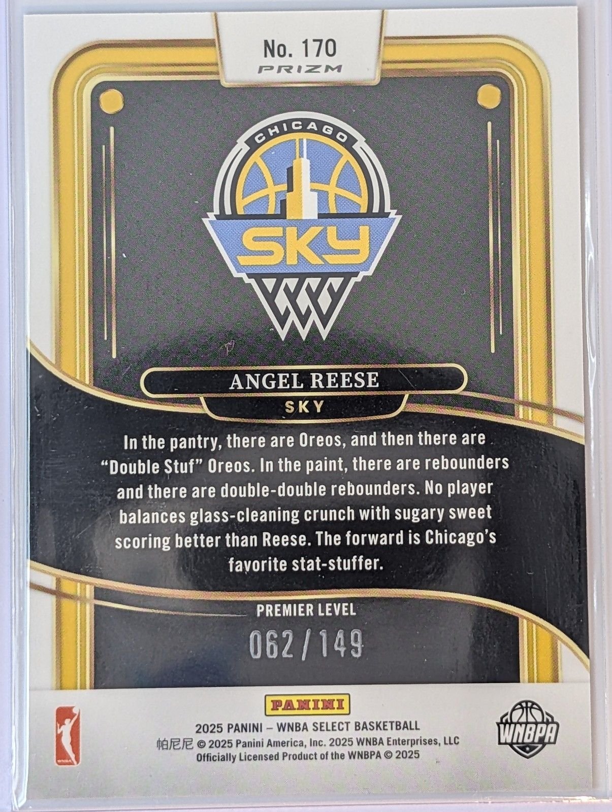 Back of 2025 Panini Select WNBA #170 Angel Reese Purple Prizms /149
