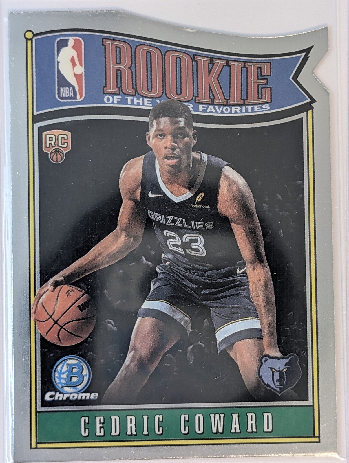 Front of 2025-26 Bowman #RY-11 Cedric Coward Rookie of the Year Favorites Die Cut