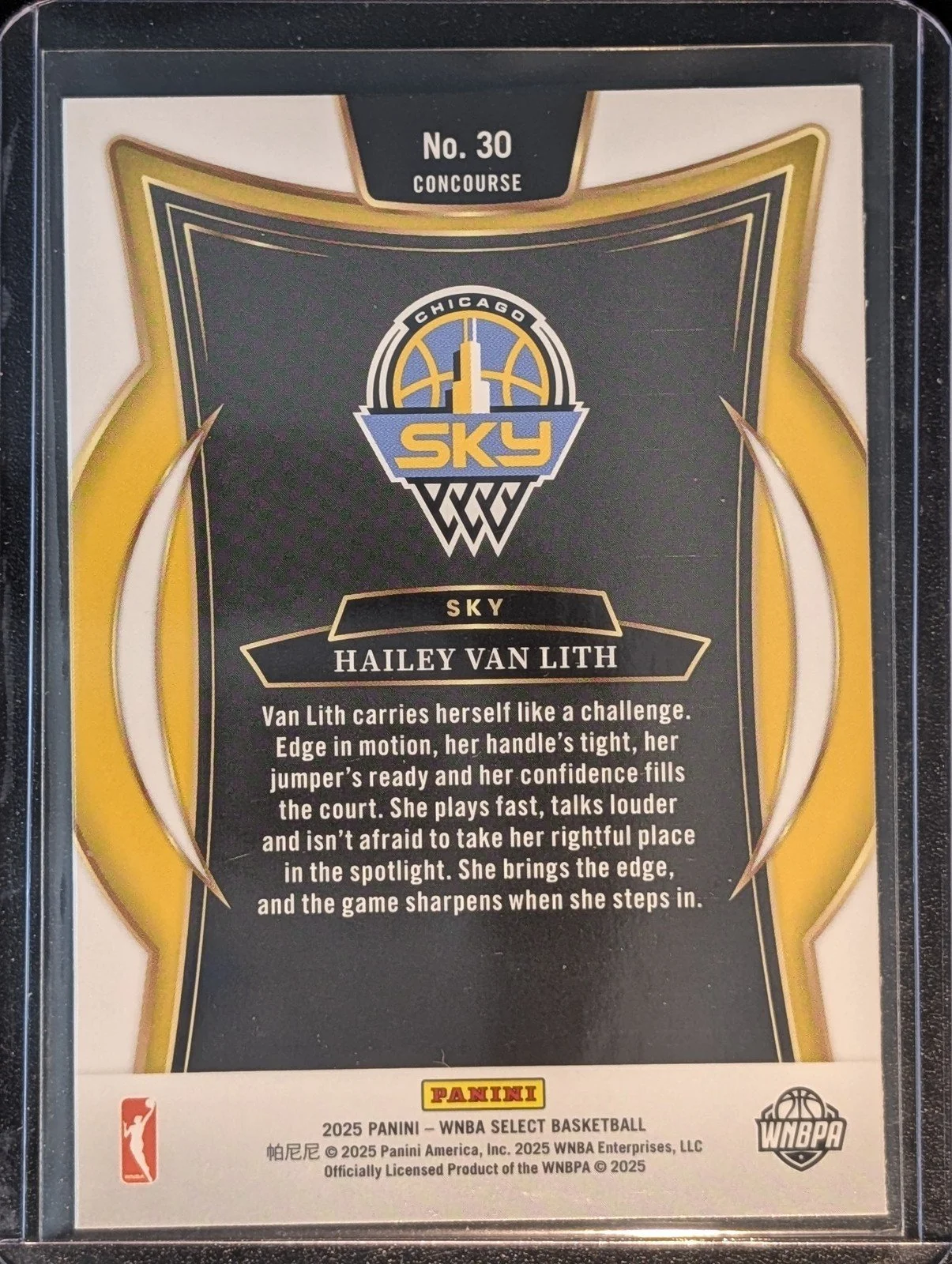 Back of 2025 Panini Select WNBA #30 Hailey Van Lith Concourse RC