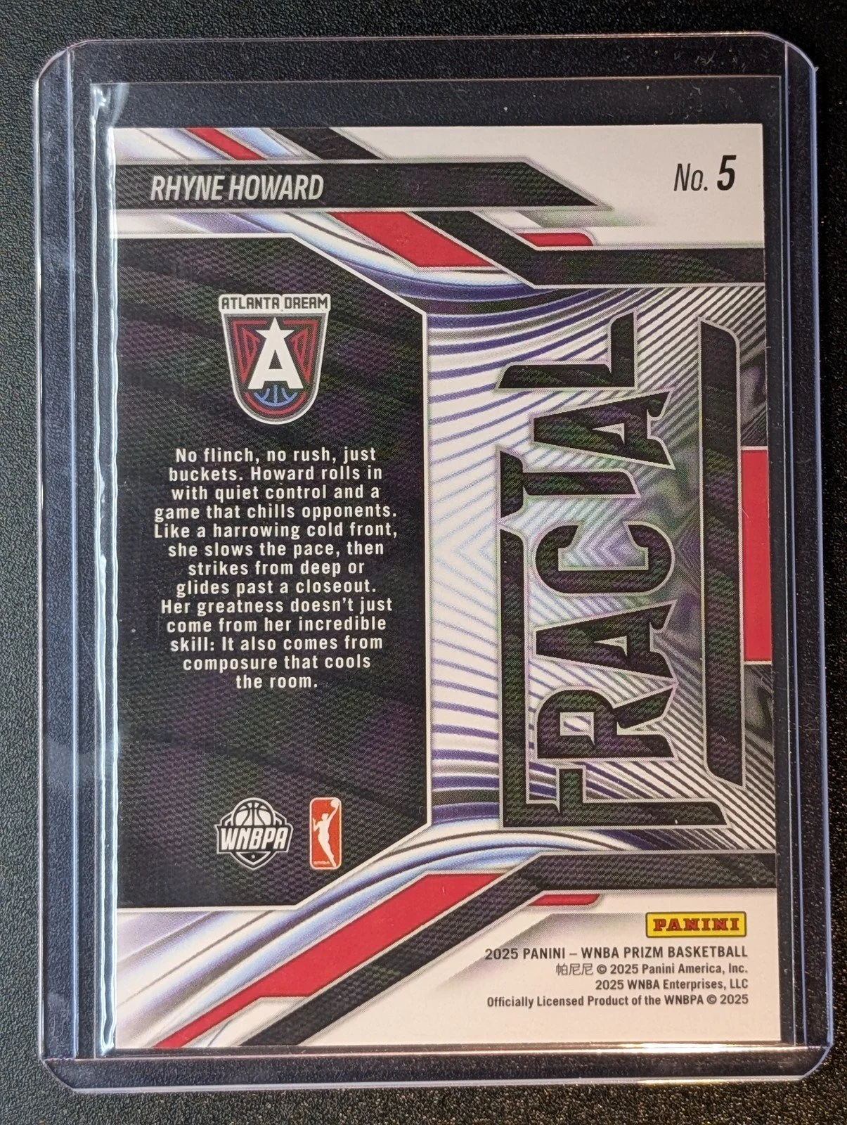 Back of 2025 Panini Prizm WNBA #5 Rhyne Howard Fractal