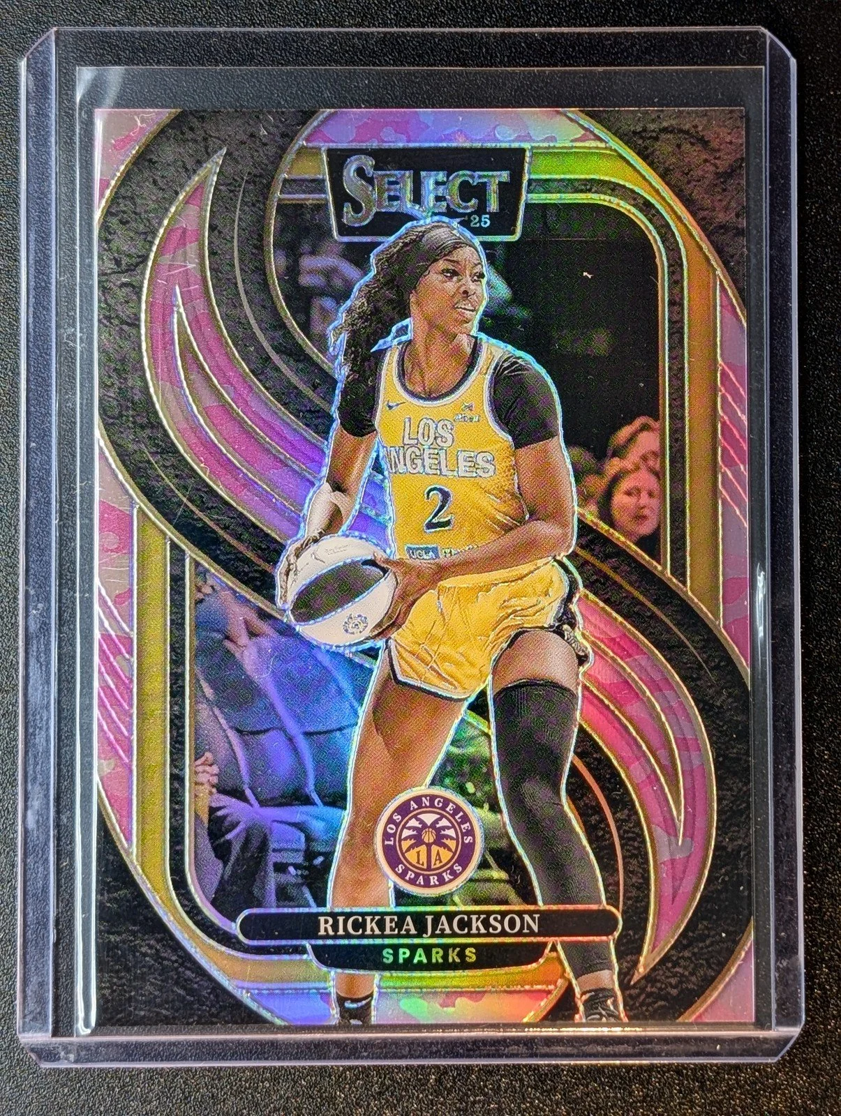 Front of 2025 Panini Select WNBA #190 Rickea Jackson "Pink Camo" Prizms /175