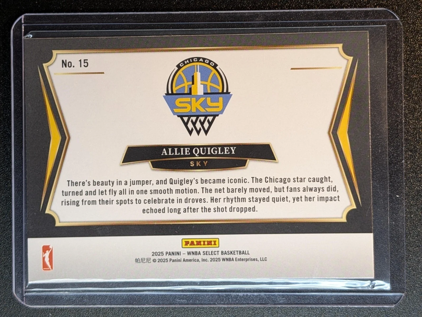 Back of 2025 Panini Prizm WNBA #80 Allie Quigley All Stars