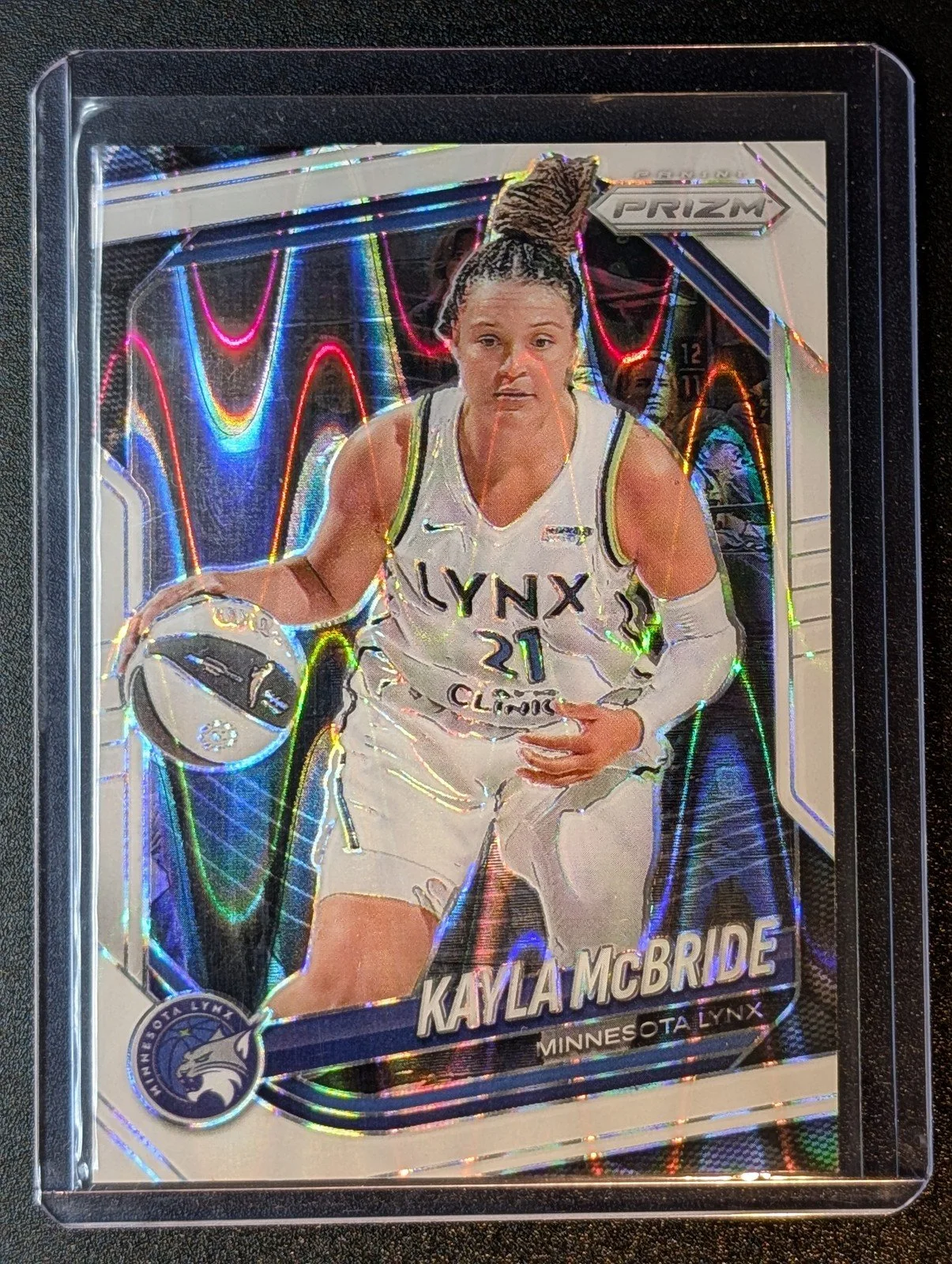 Front of 2025 Panini Prizm WNBA #45 Kayla McBride White Seismic Prizms