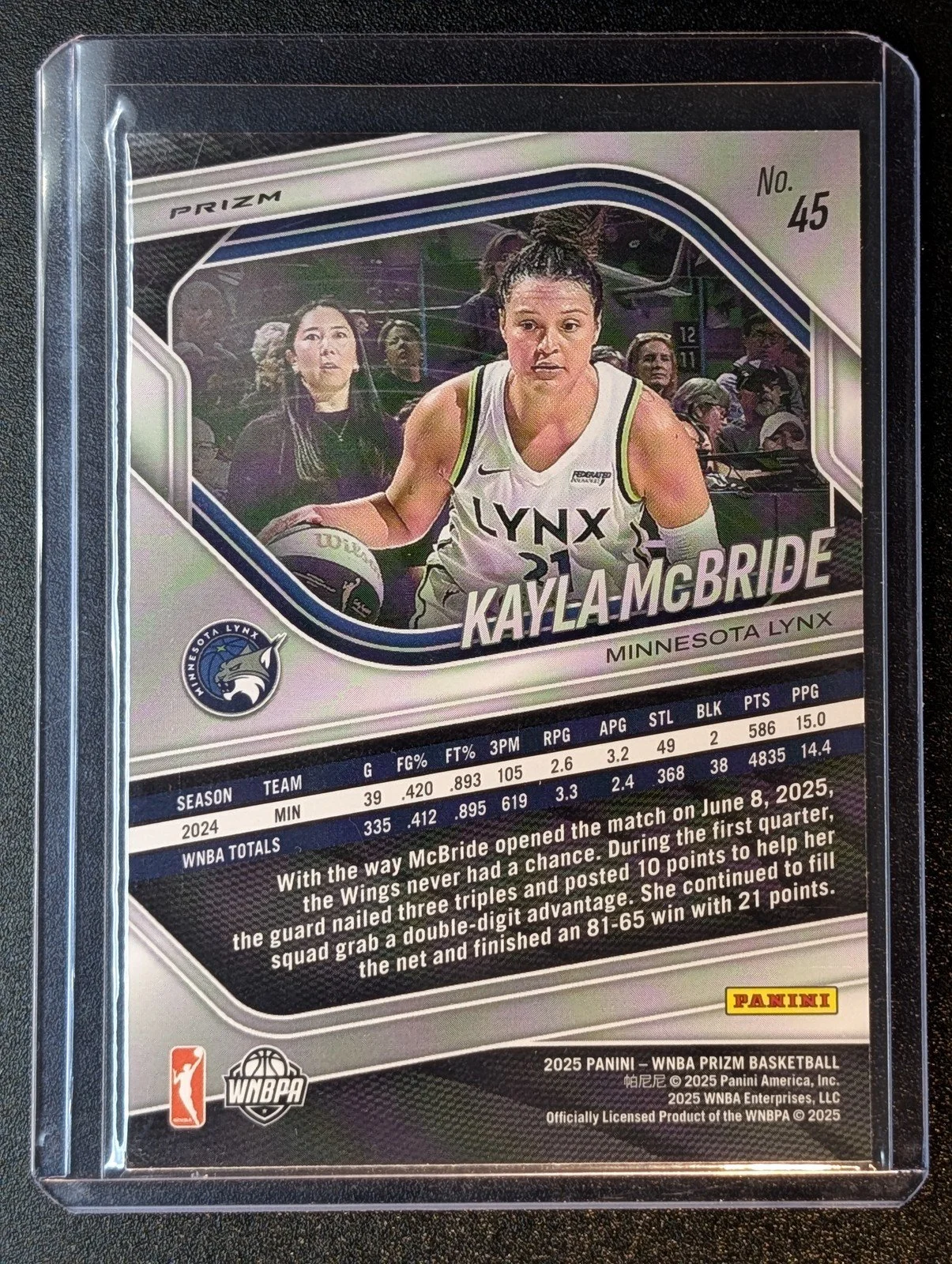 Back of 2025 Panini Prizm WNBA #45 Kayla McBride White Seismic Prizms