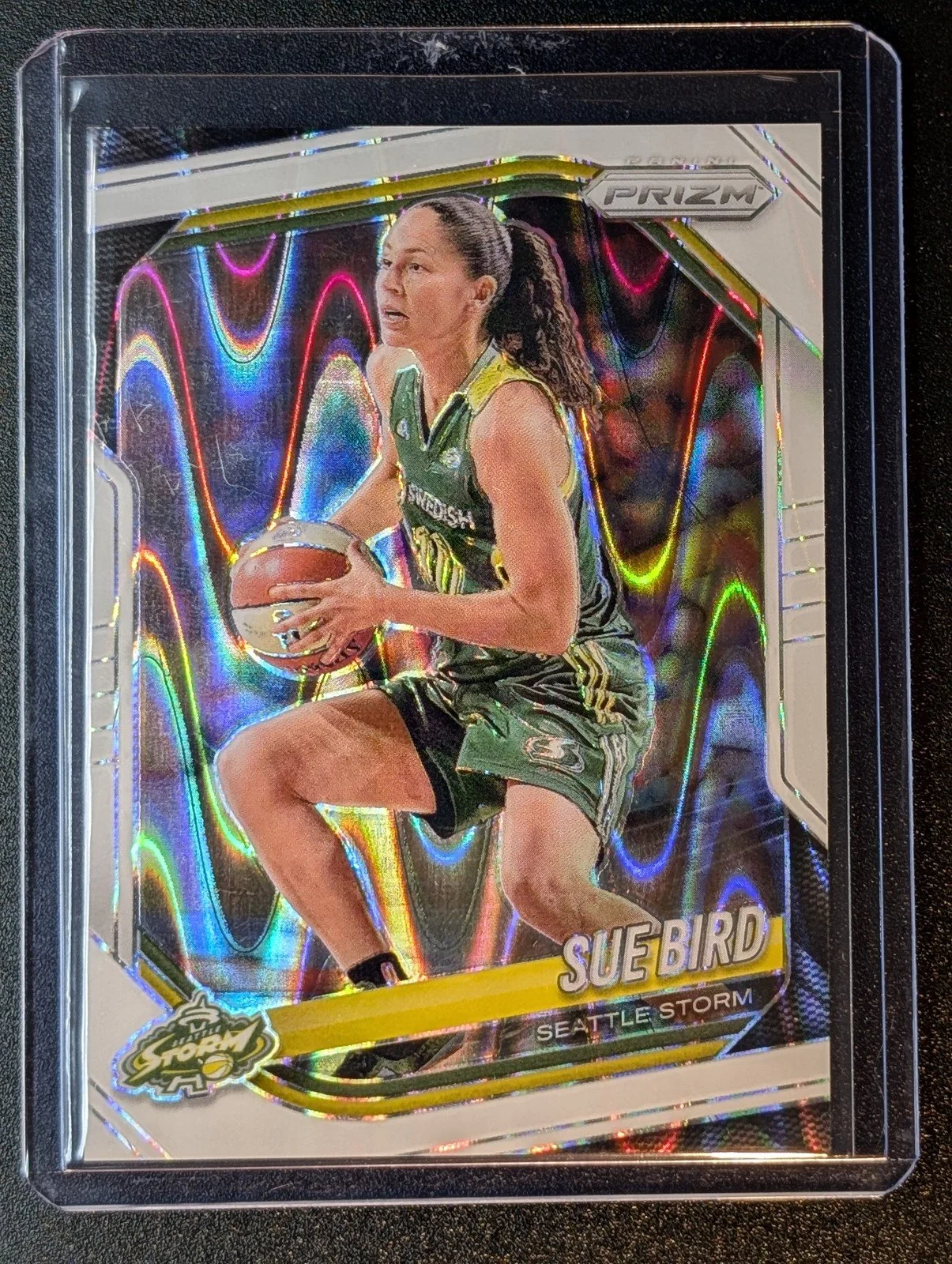 Front of 2025 Panini Prizm WNBA #38 Sue Bird White Seismic Prizms