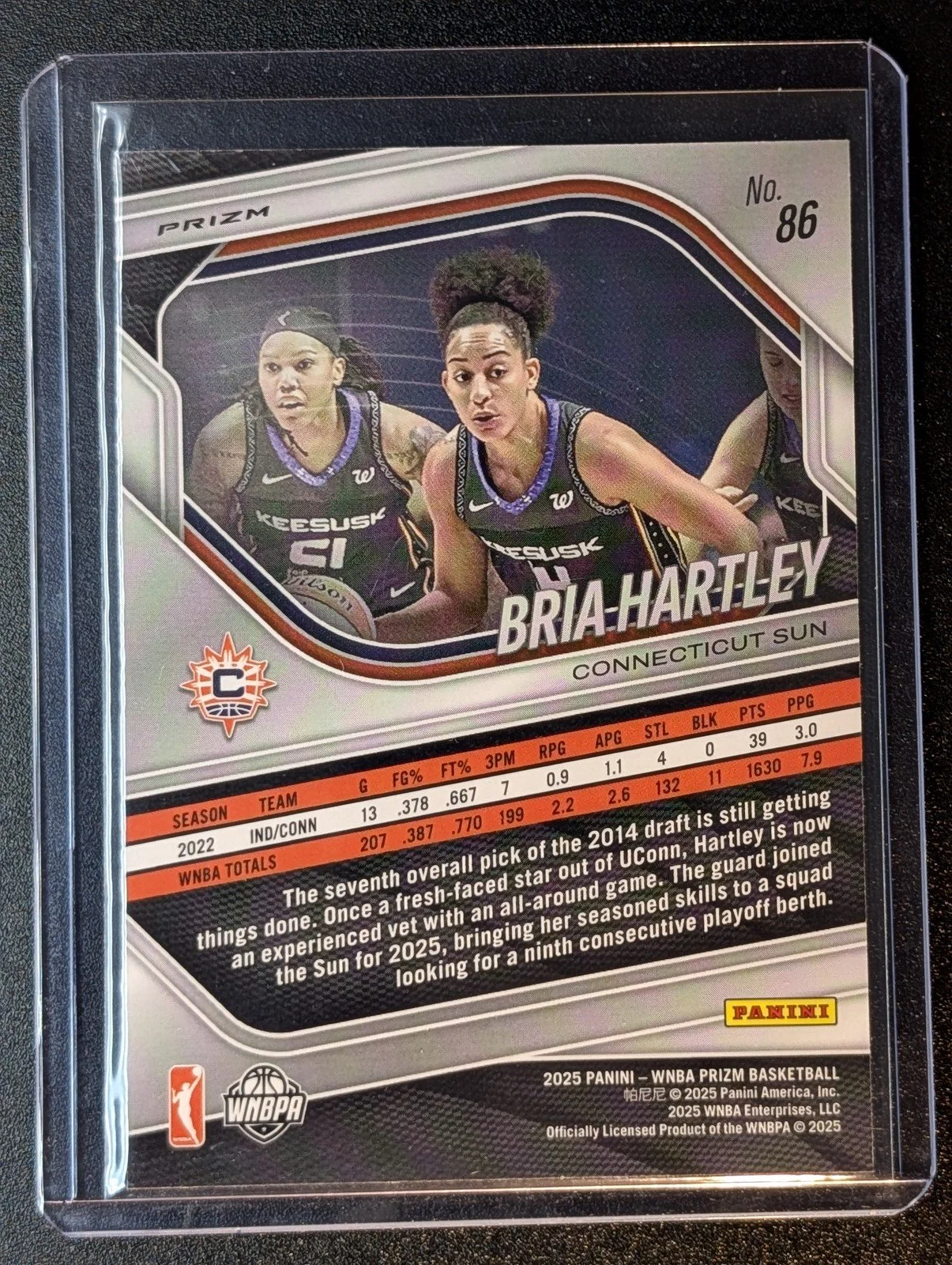 Back of 2025 Panini Prizm WNBA #86 Bria Hartley White Seismic Prizms