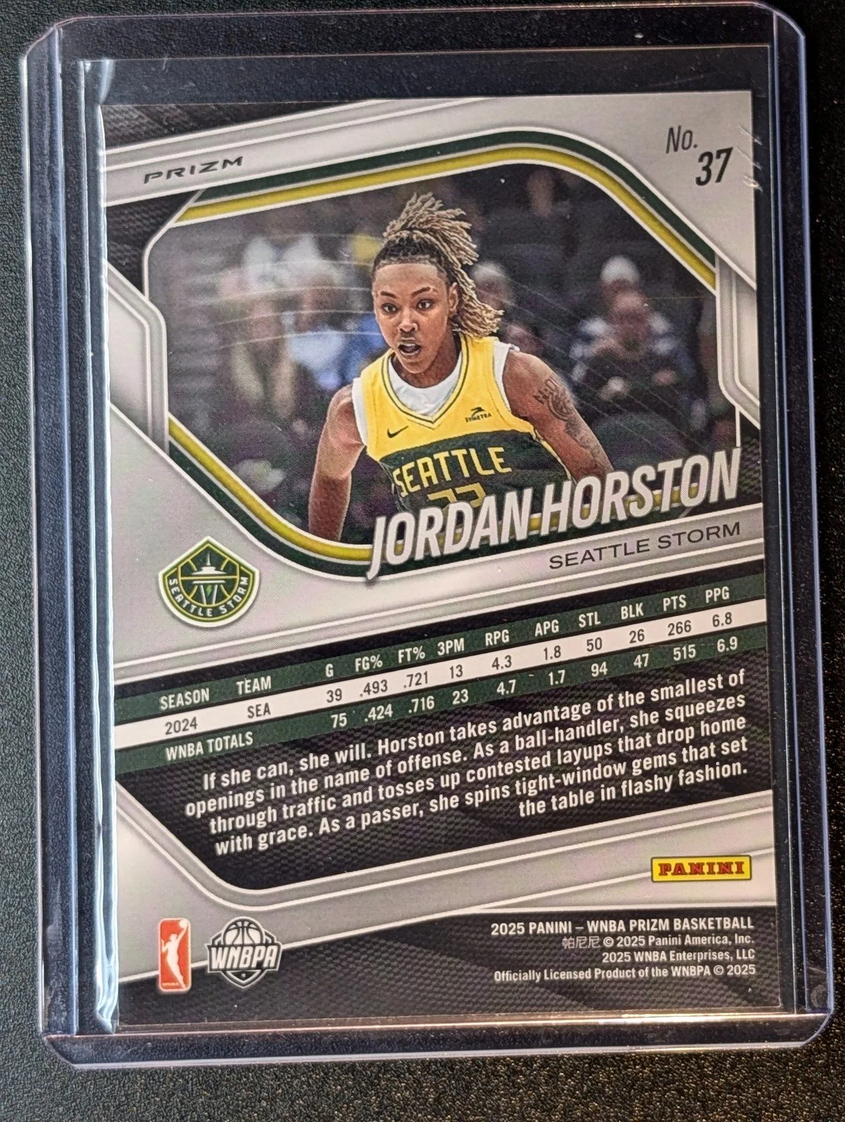 Back of 2025 Panini Prizm WNBA #37 Jordan Horston White Seismic Prizms