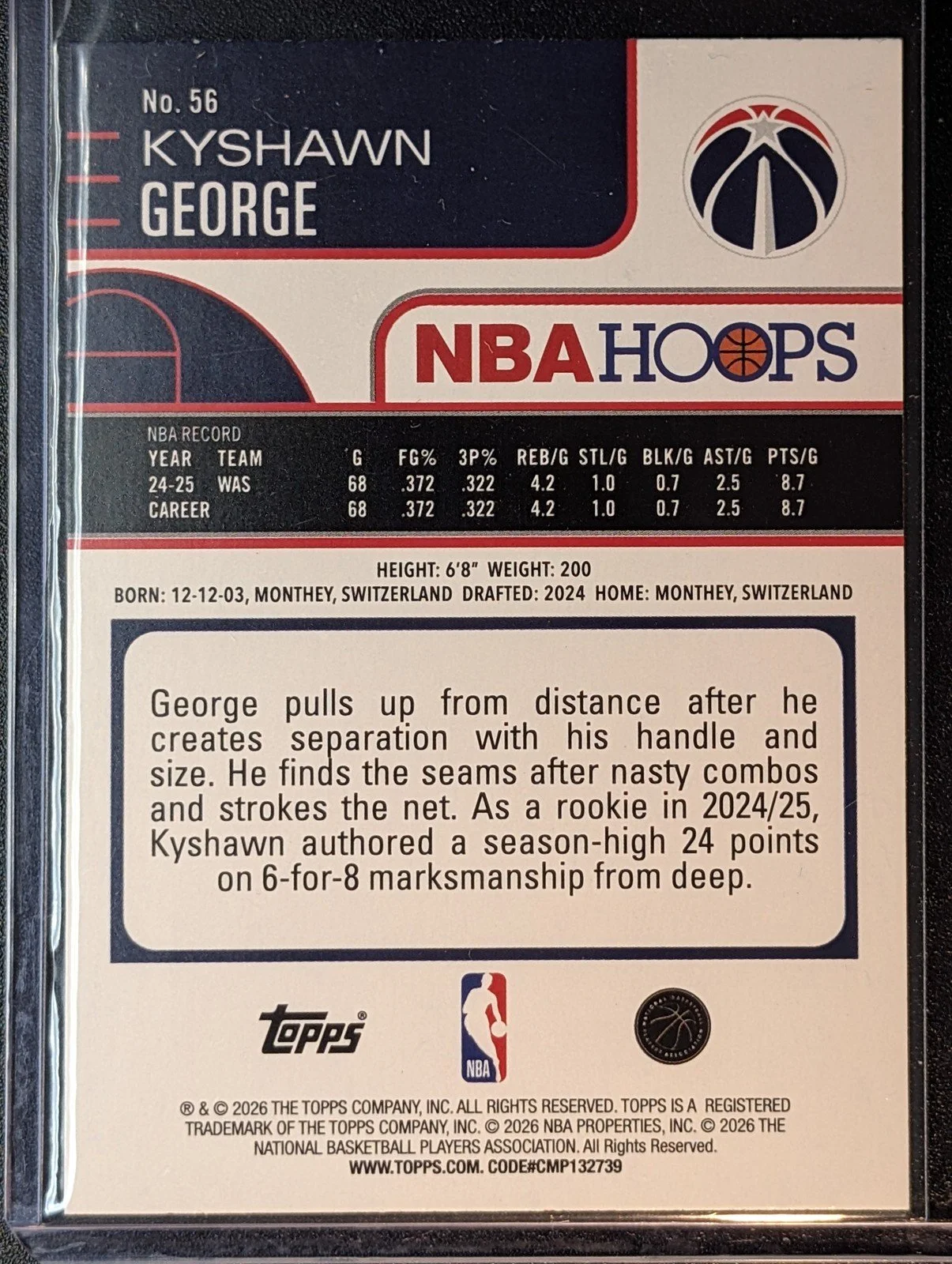 Back of 2025-26 Hoops #56 Kyshawn George Rainbow