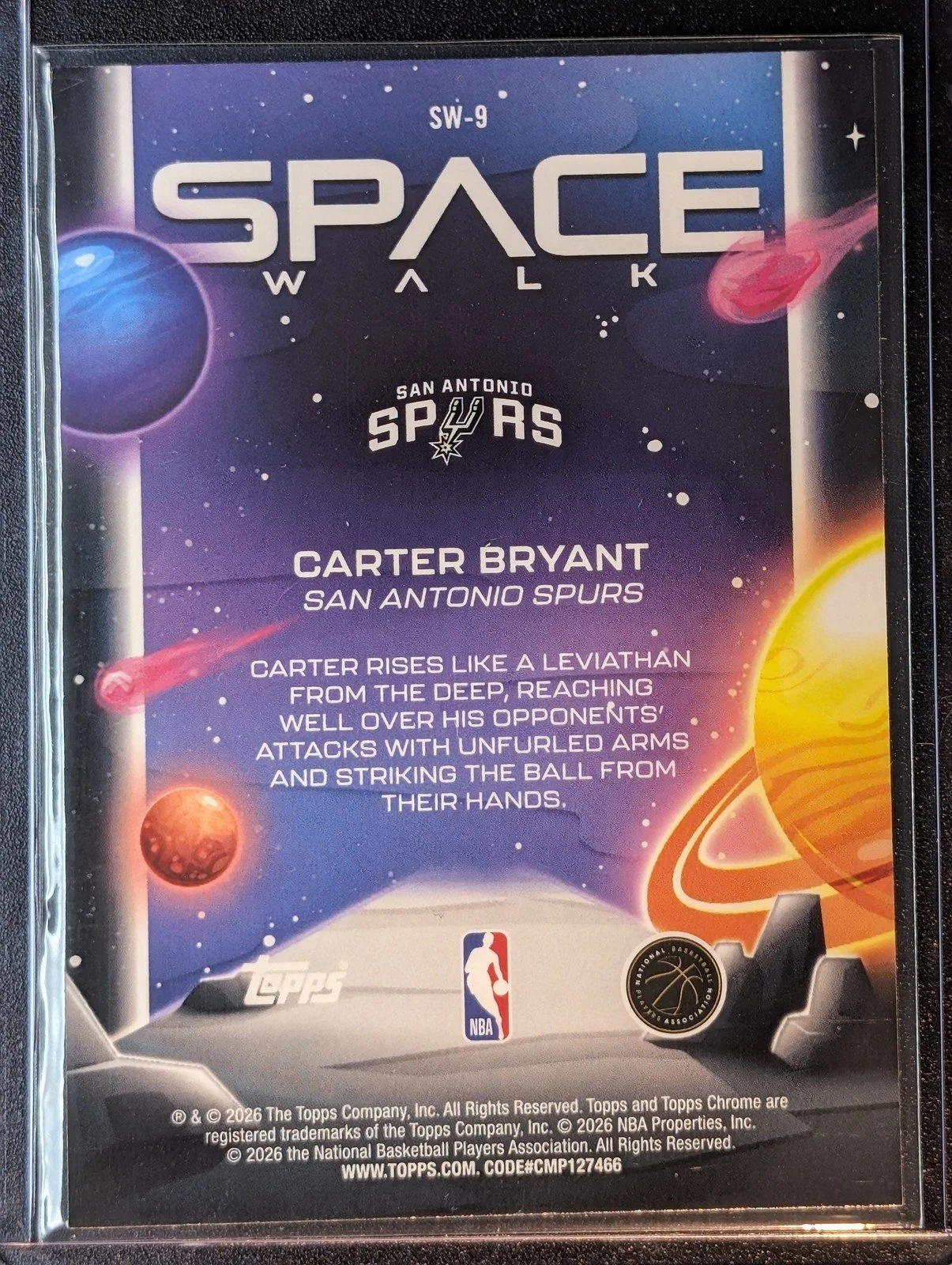 Back of 2025-26 Topps Chrome Cosmic #SW-9 Carter Bryant Space Walk