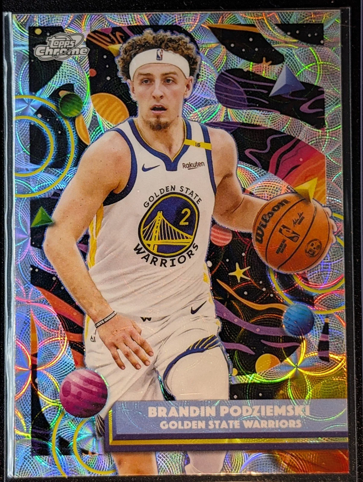 Front of 2025-26 Topps Chrome Cosmic #154 Brandin Podziemski Nucleus Refractor