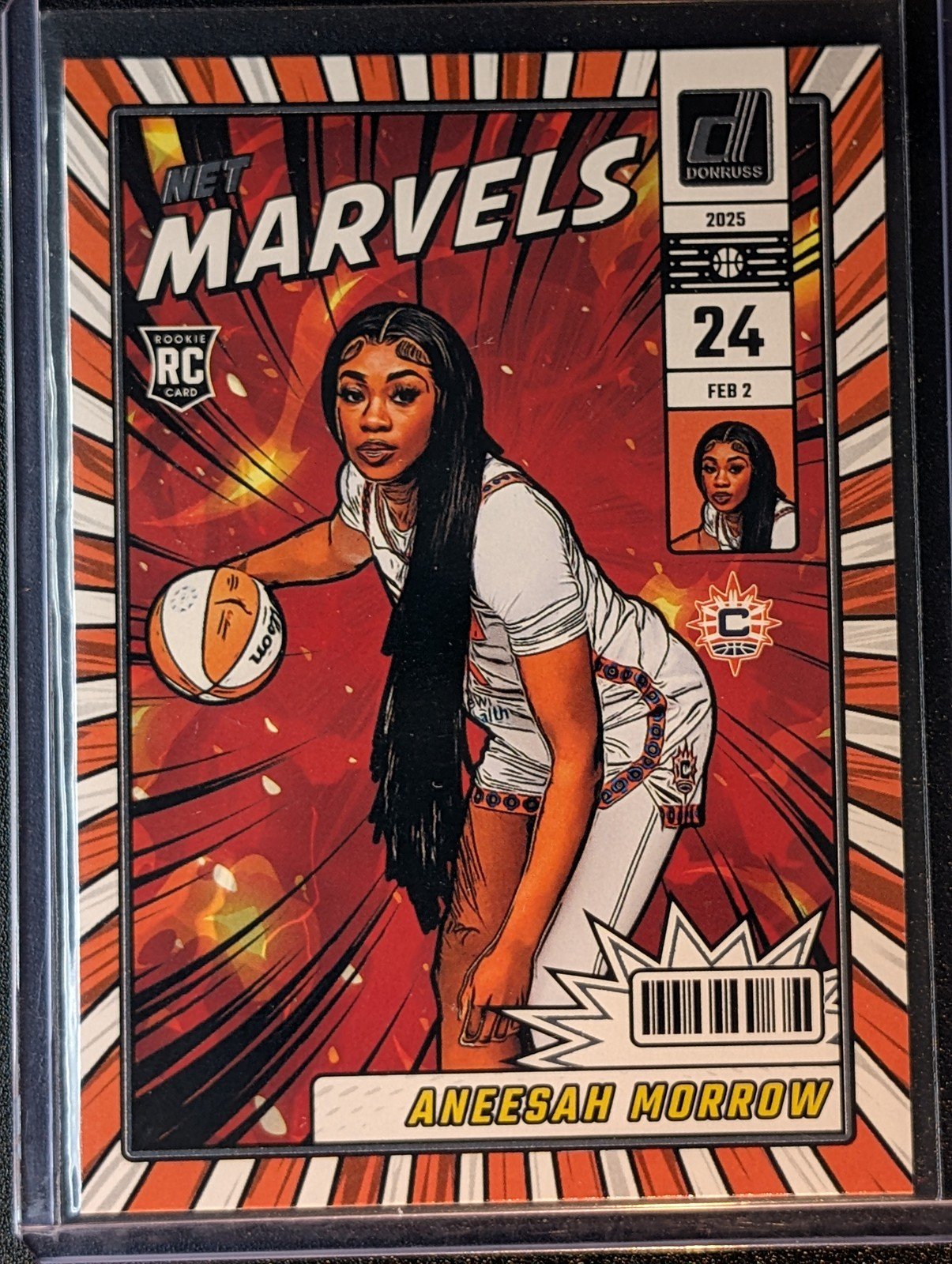 Front of 2025 Donruss WNBA #25 Aneesah Morrow Net Marvels Press Proof RC