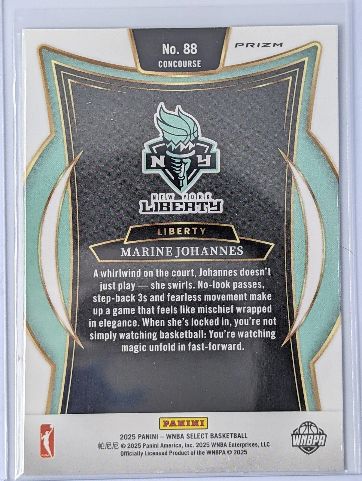 Back of 2025 Panini Select WNBA #88 Marine Johannes Green Ice