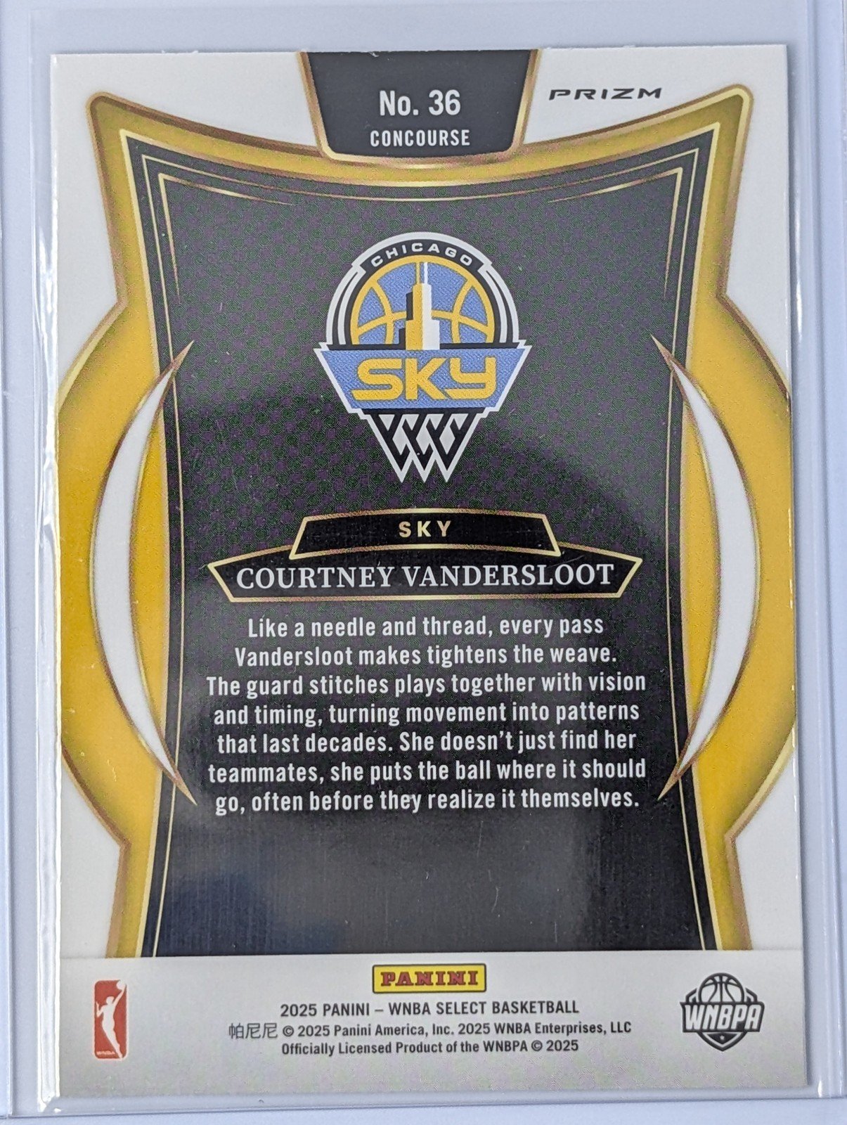 Back of 2025 Panini Select WNBA #36 Courtney Vandersloot Green Ice Prizm