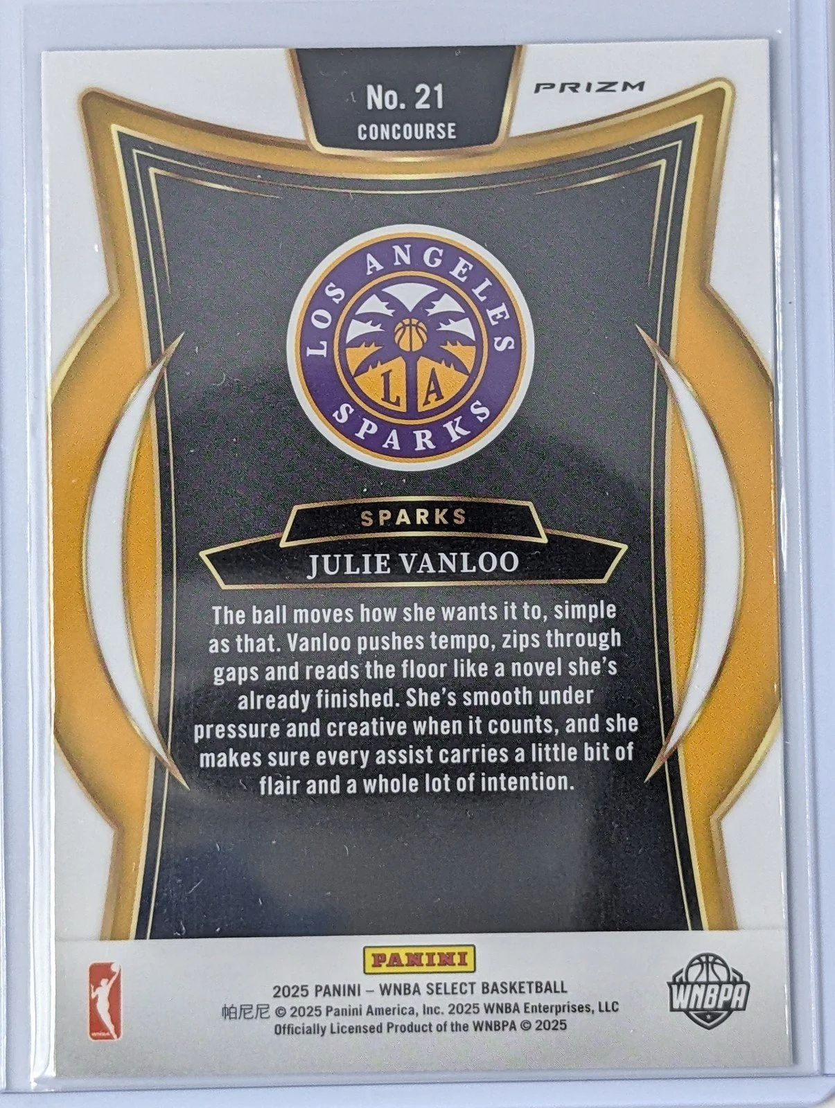 Back of 2025 Panini Select WNBA #21 Julie Vanloo