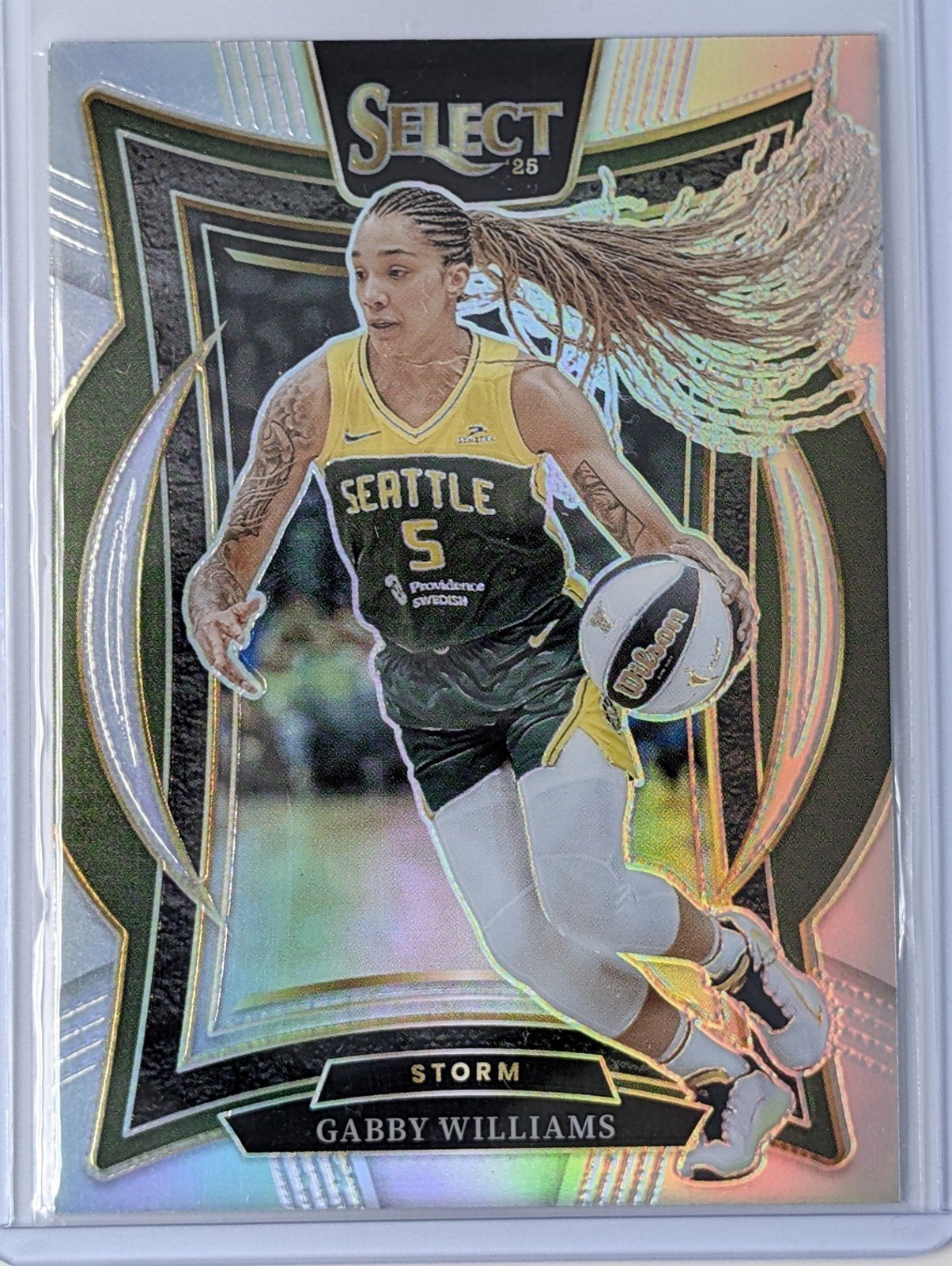 Front of 2025 Panini Select WNBA #27 Gabby Williams Silver Prizms