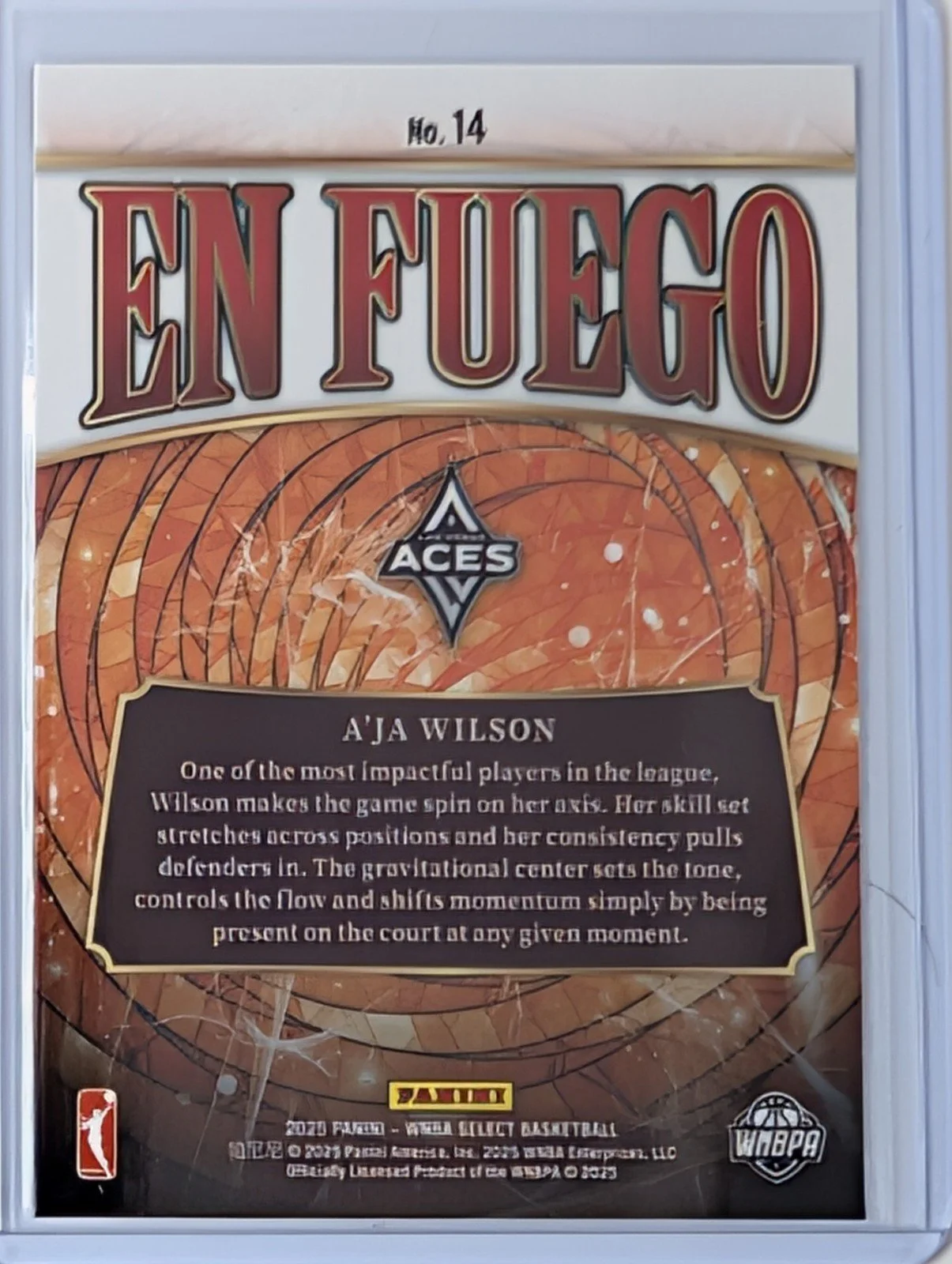 Back of 2025 Panini Select WNBA #14 A’ja Wilson En Fuego